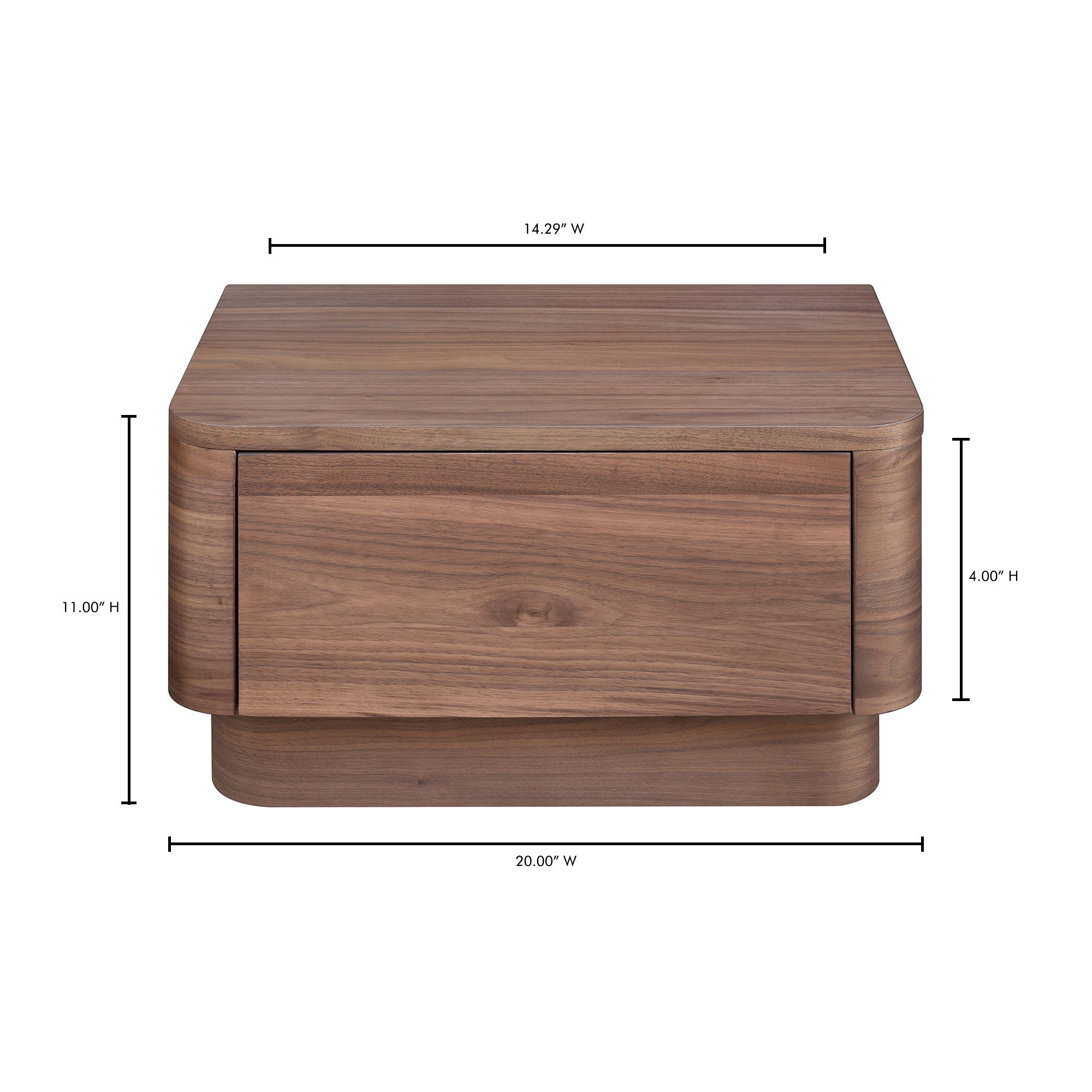 Round Off Small Nightstand Walnut, by Moe's Home, 20" width x 11" height x 15" depth View 11