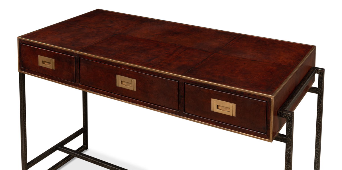 Old Brown Leather Desk, by Sarreid, 1'10" length x 4'1" width x 2'7" height View 9