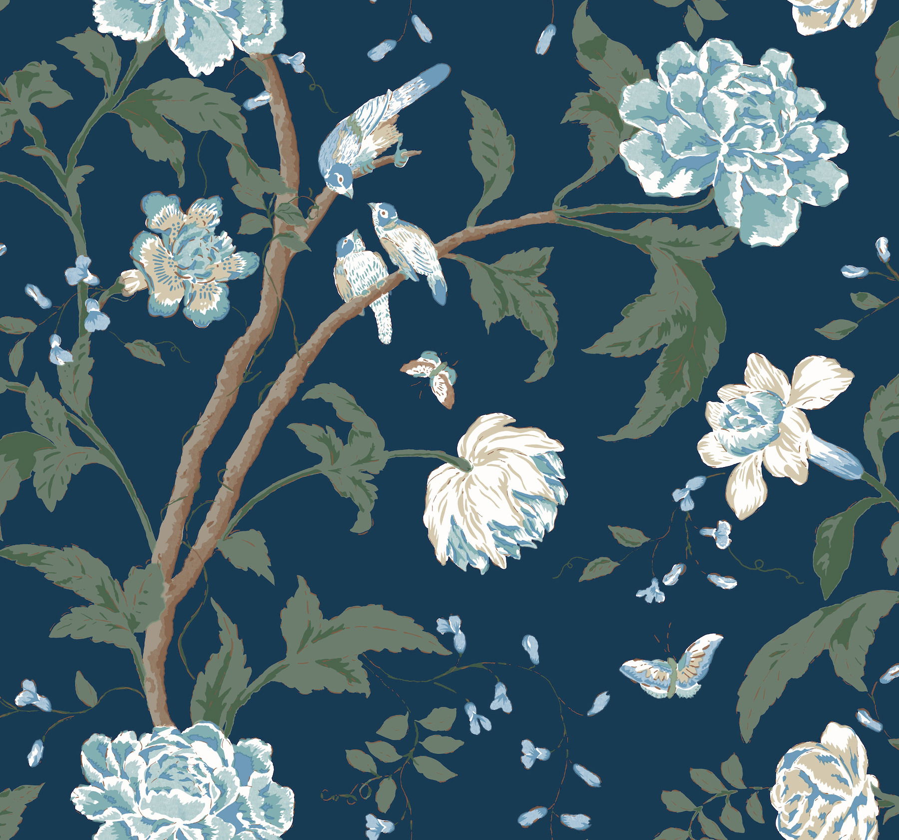 Teahouse Floral Navy Wallpaper large image 