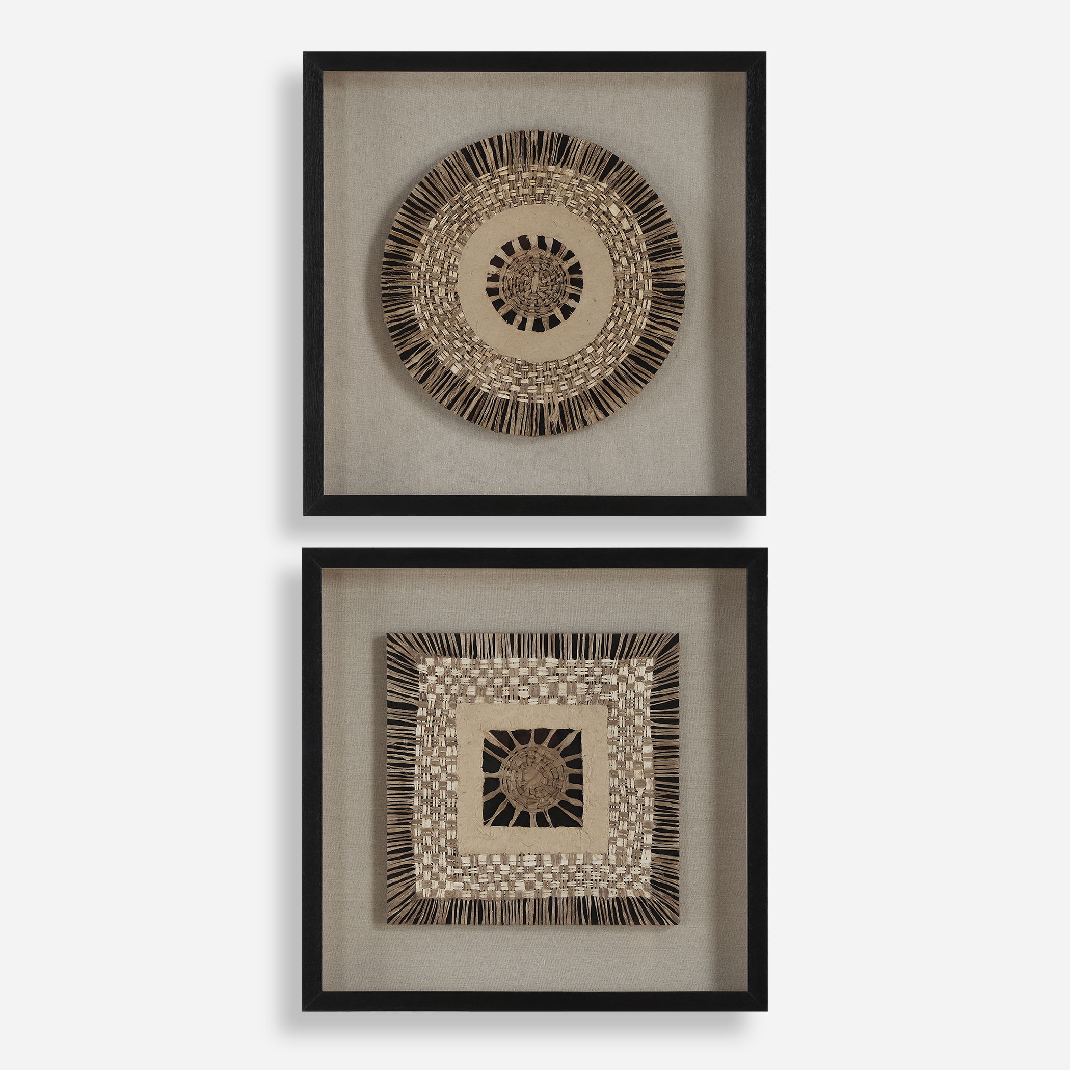 Intertwine Knit Paper Shadow Box Set/2, Sculptural Wall Art by Uttermost, 23.62" width x 23.62" height x 2" depth View 1