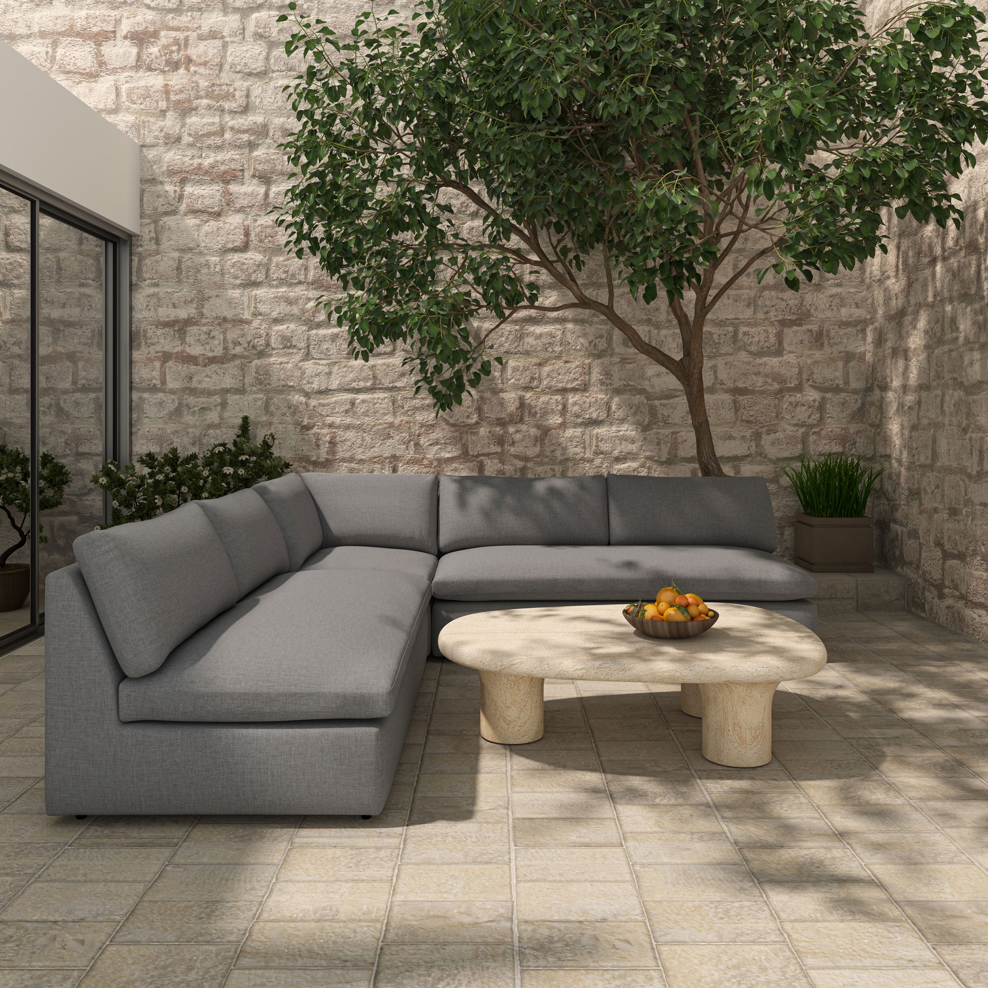 Miles Outdoor Corner Speckled Light Grey, Sectional Sofa by Moe's Home, 40" width x 35.8" height x 40" depth View 7