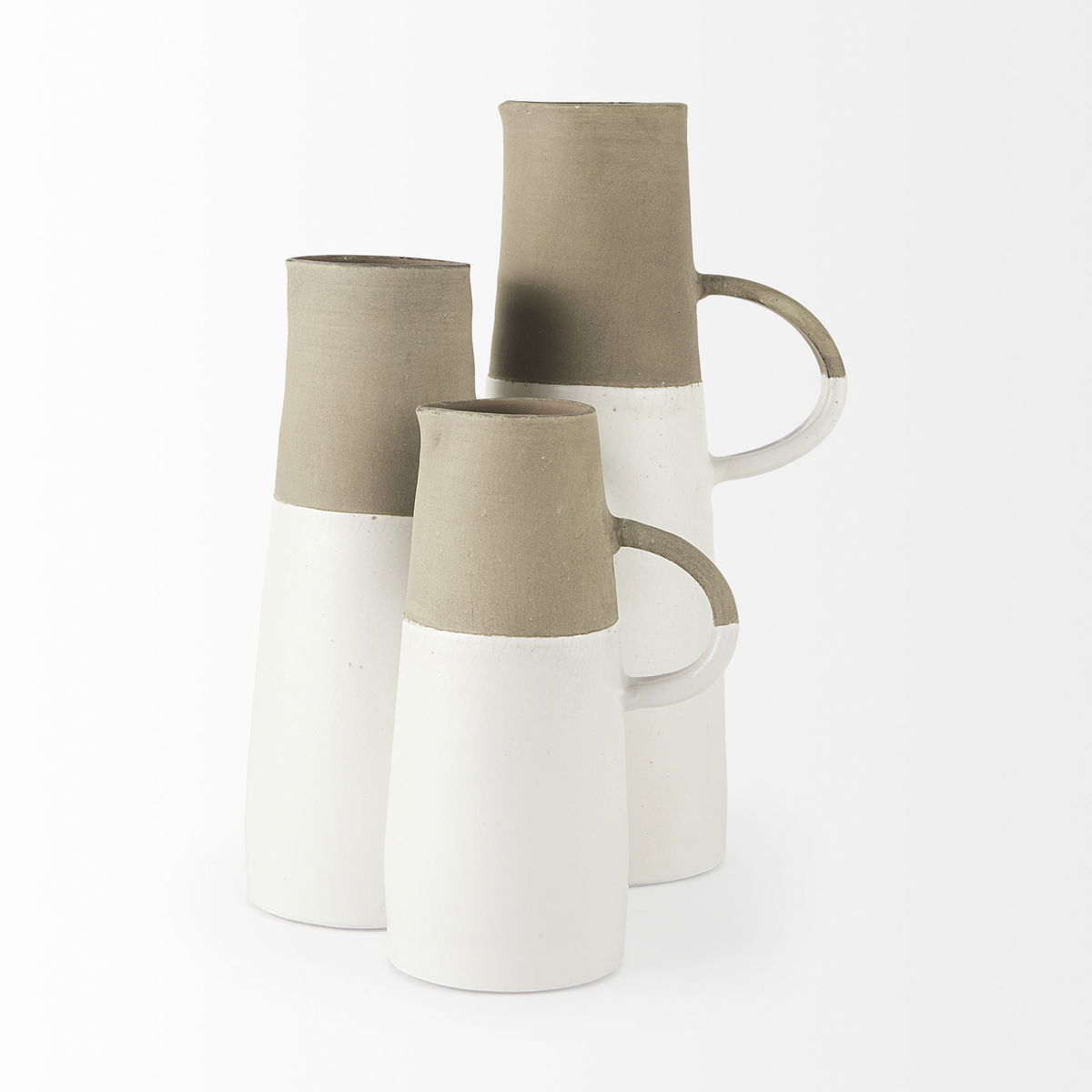 Garand Small 13H Two-Toned White Natural Ceramic Jug, Decorative Jar by Mercana, 6.3" length x 4.53" width x 10.24" height View 10