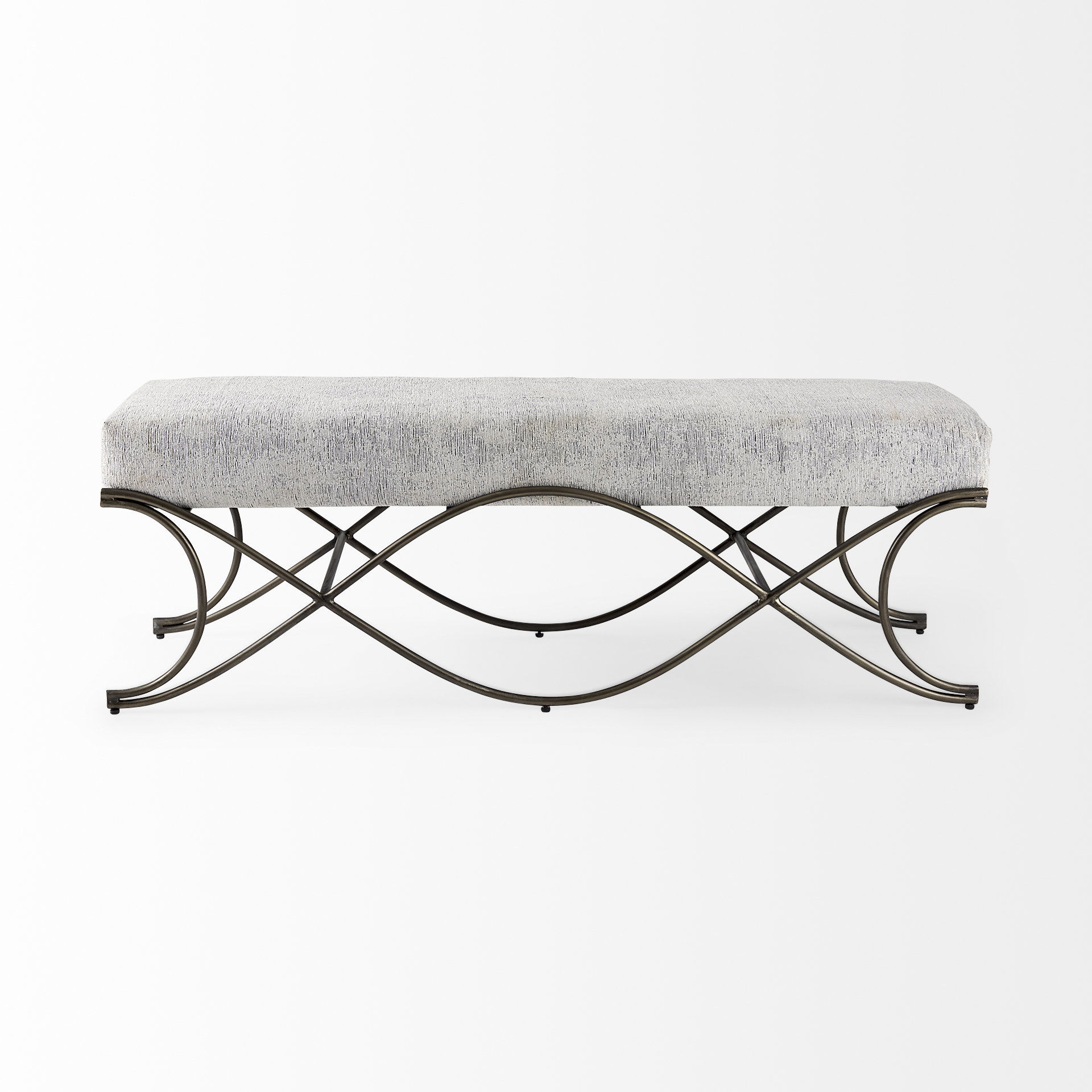 Ayla 55L x 17.6W x 18H Dark Gray Fabric Seat with Dark Nickel Metal Frame Bench large image 