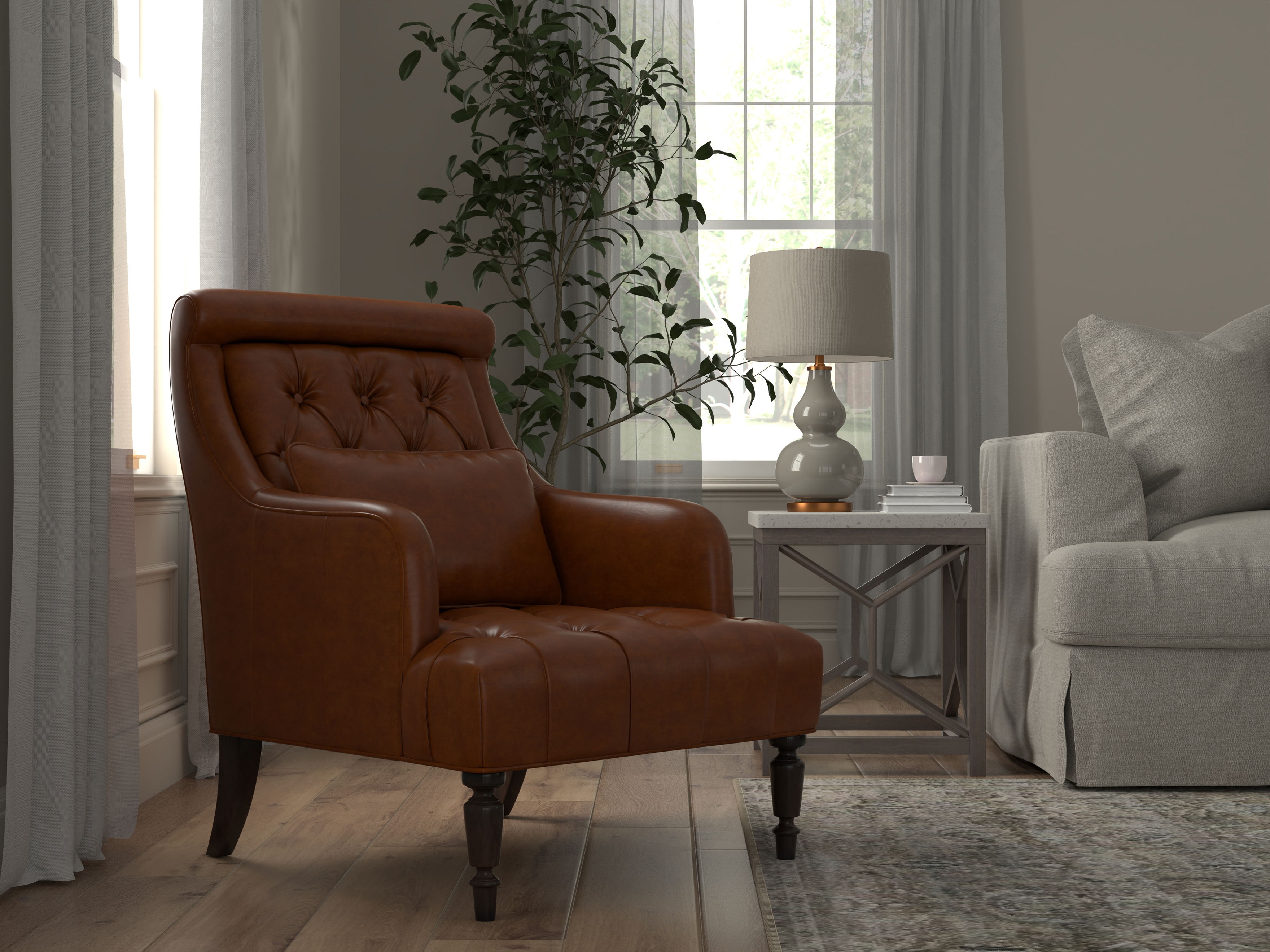 Benton Distilled Leather Chair Brown large image 
