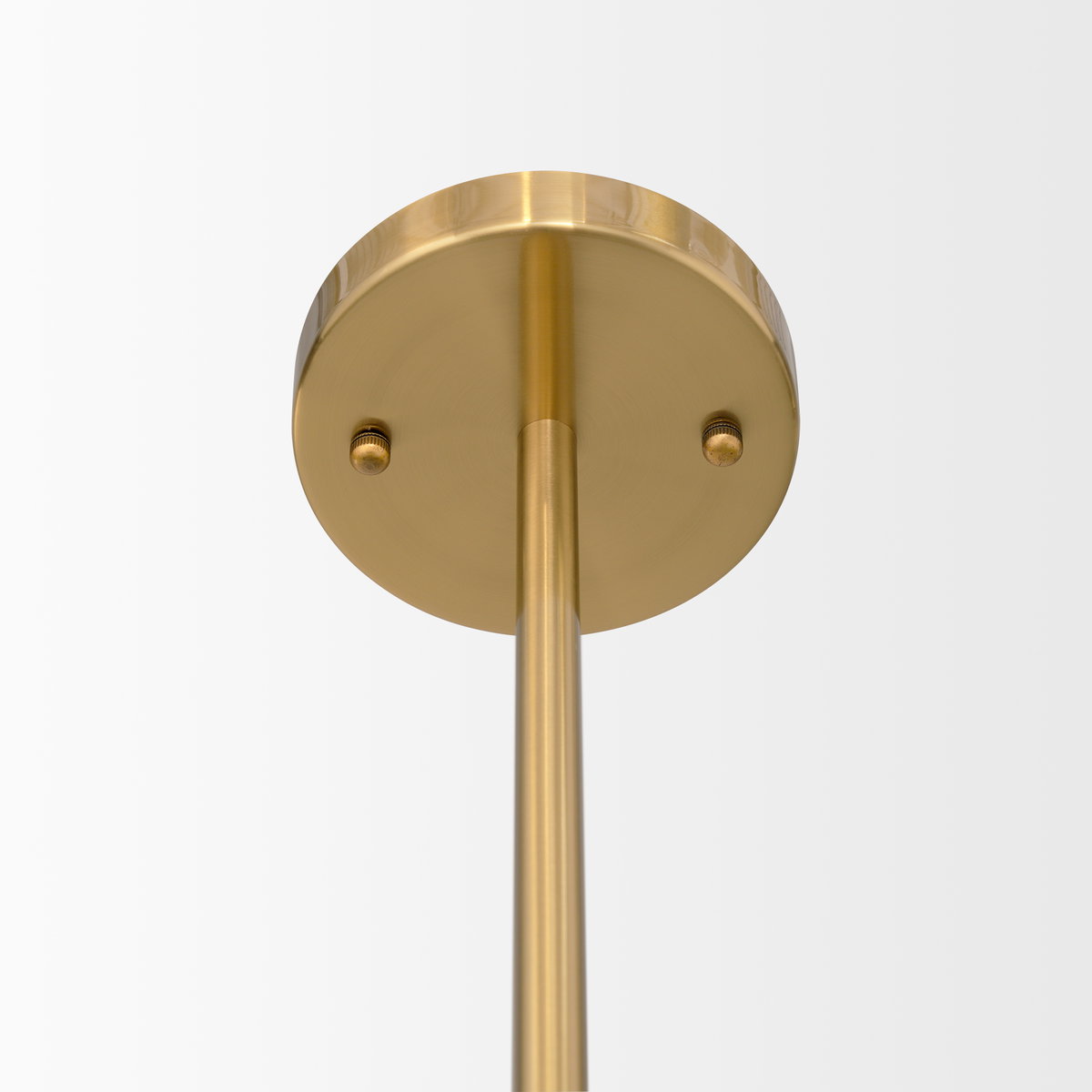 Cybill Brushed Brass with White Metal Shades 2-Light Chandelier, by Mercana, 41.73" length x 9.45" width x 9.75" height View 7