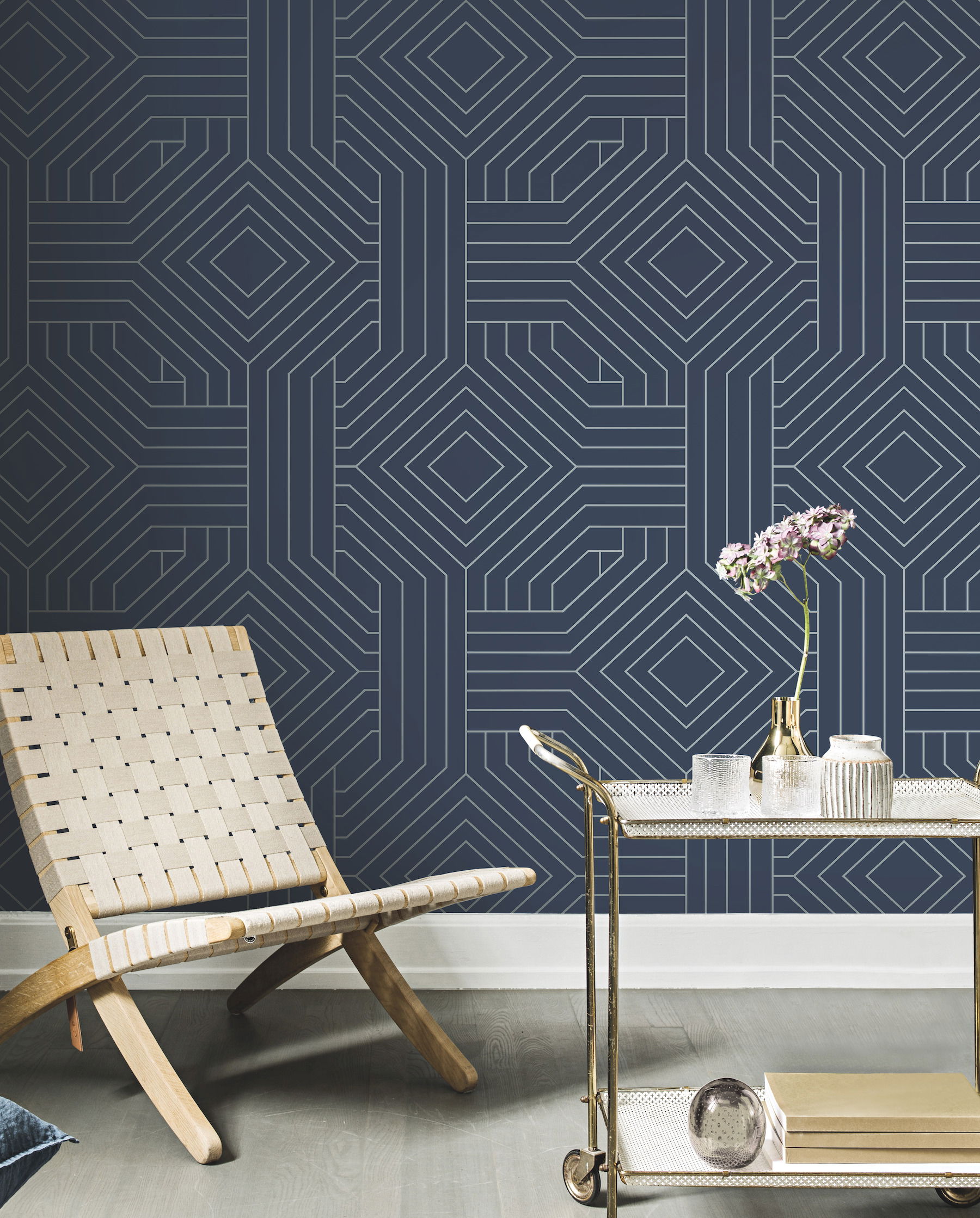 Diverging Diamonds Navy Wallpaper large image 