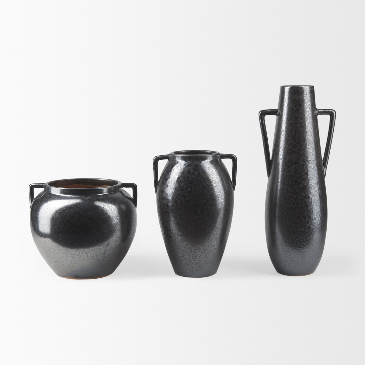 Kora Short Dark Metallic Double Ear Vase, by Mercana, 9.45" length x 9.45" width x 8.46" height View 9