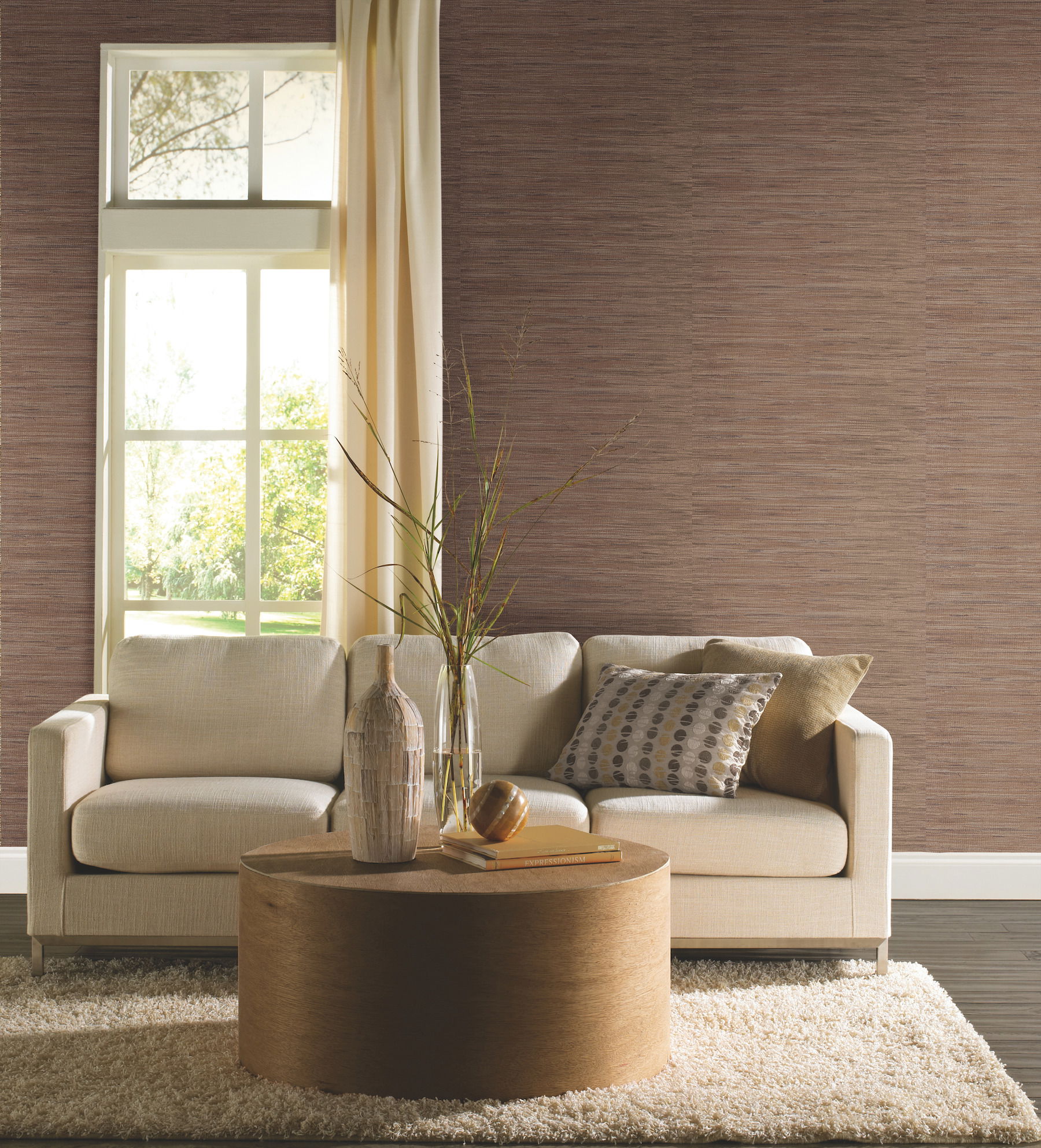 Lustrous Grasscloth Brown Wallpaper, by York Wall, 33' length x 1'8.8" width x 0.02" depth View 2