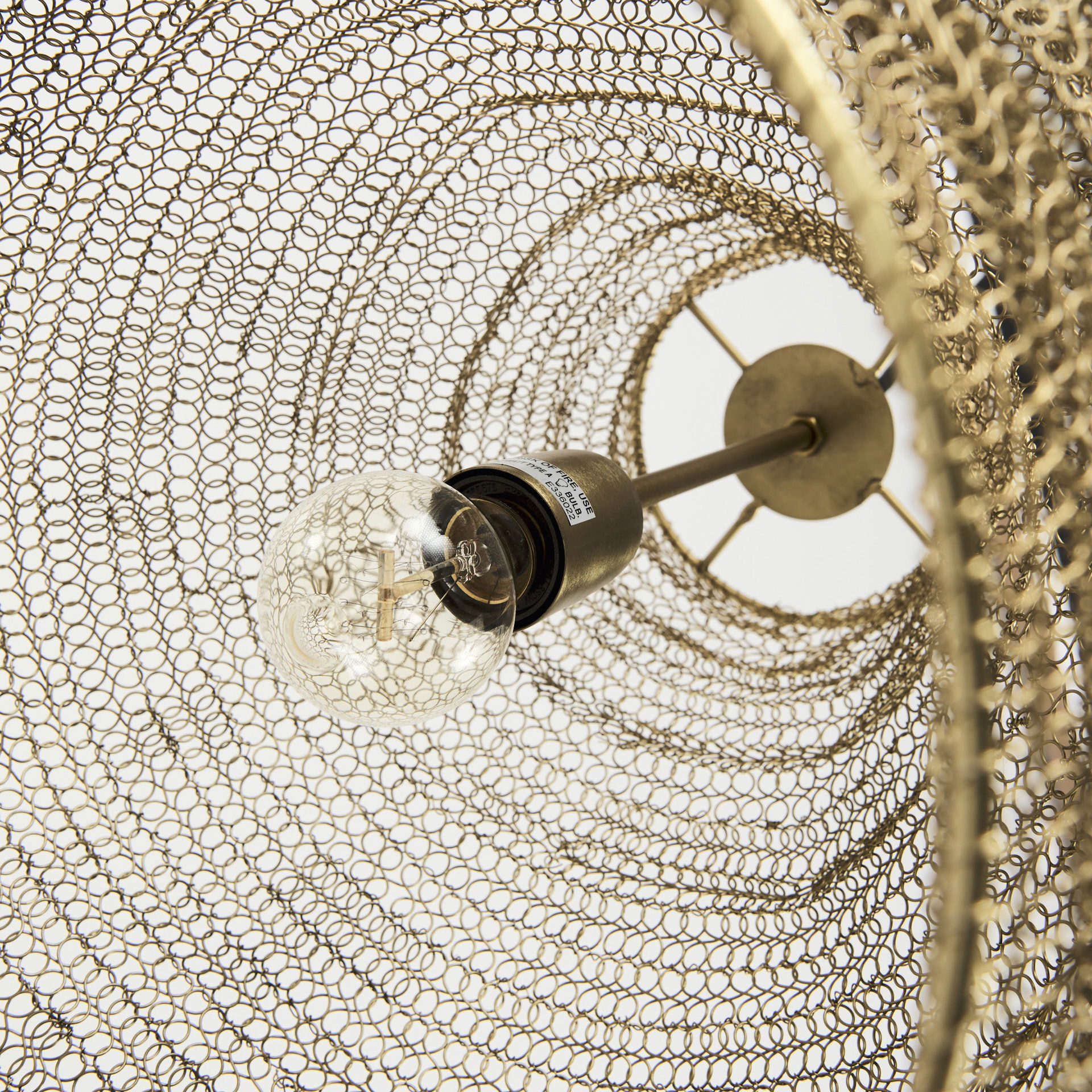 Halycon  Gold Mesh and Iron Pendant Light, by Mercana, 16" length x 16" width x 20" height View 9