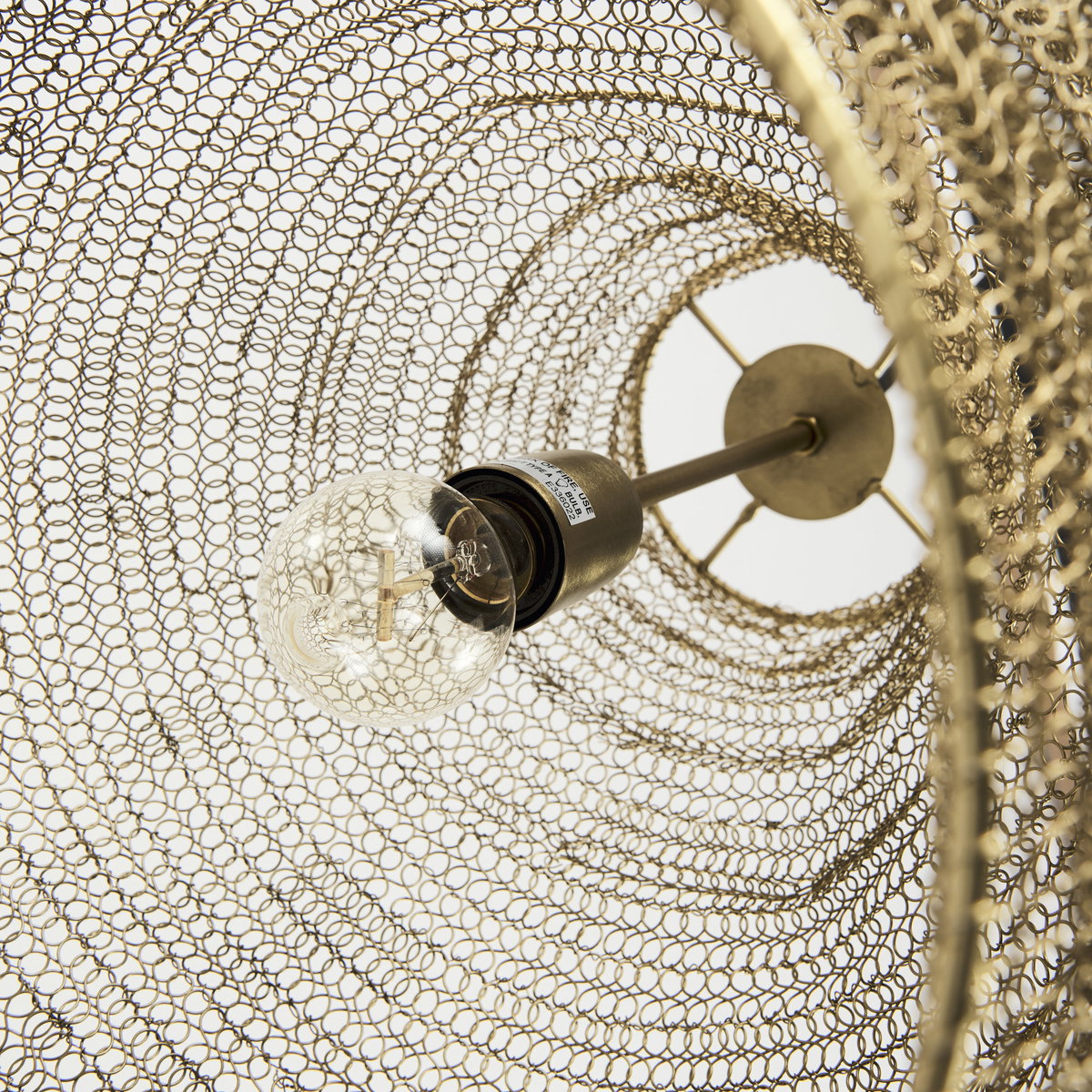 Halycon  Gold Mesh and Iron Pendant Light, by Mercana, 16" length x 16" width x 20" height View 9