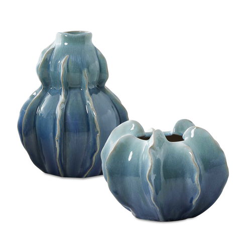 Ocean Wave Outdoor Glazed Vases Set/2