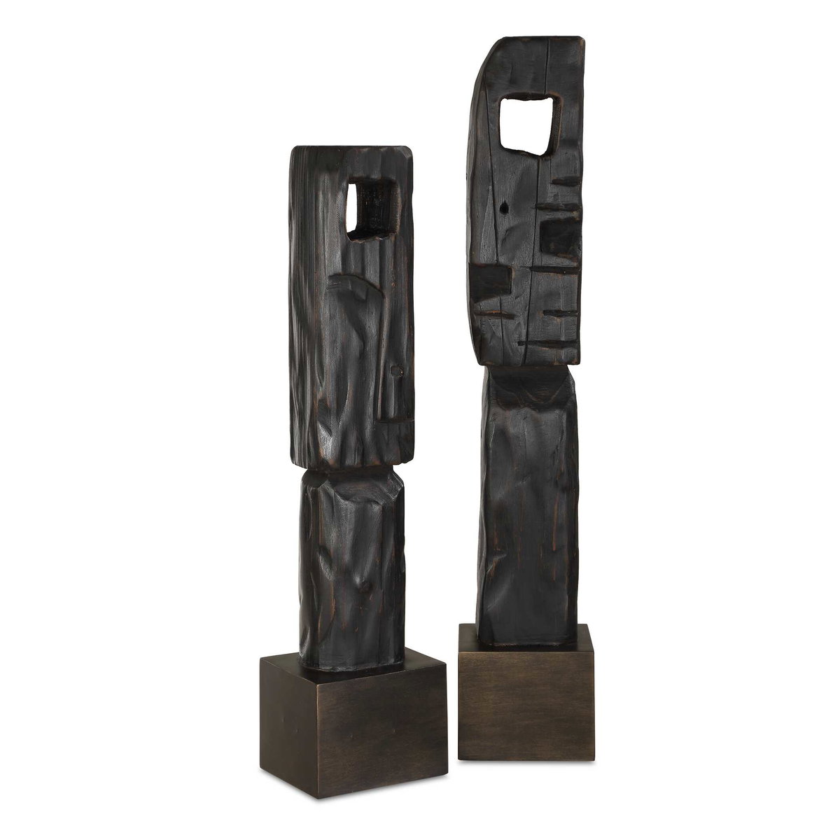 Cipher Black Wood Totems Set/2, Figurines & Statue by Uttermost, 5.12" width x 27.25" height x 4.5" depth View 1