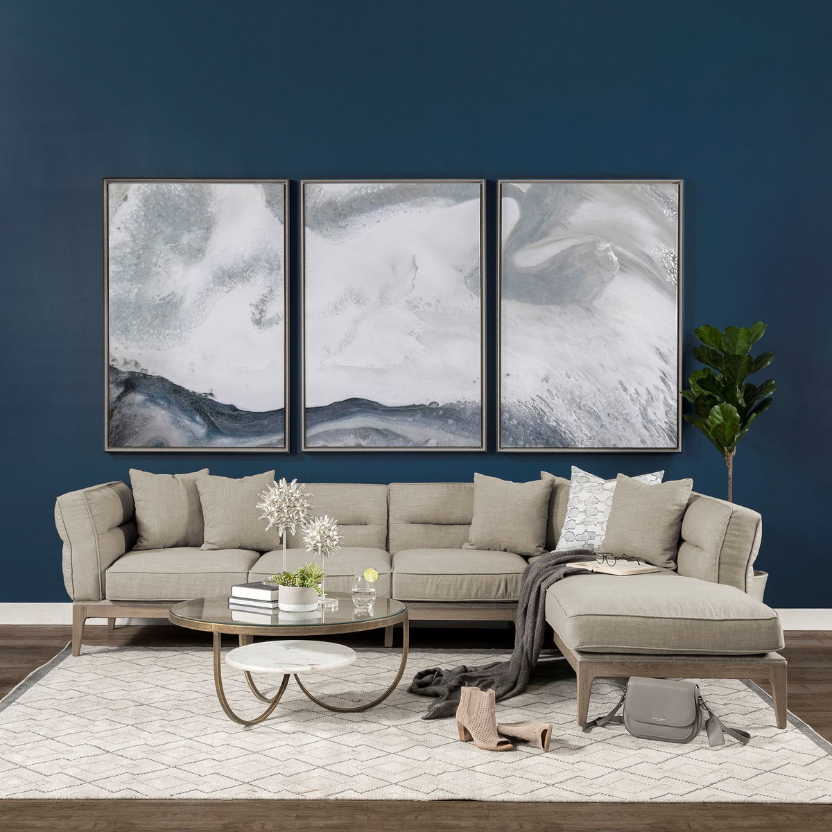 Denali III Beige Upholstered Wooden Frame Sectional, Sectional Sofa by Mercana, 121" length x 86" width x 30.25" height View 2