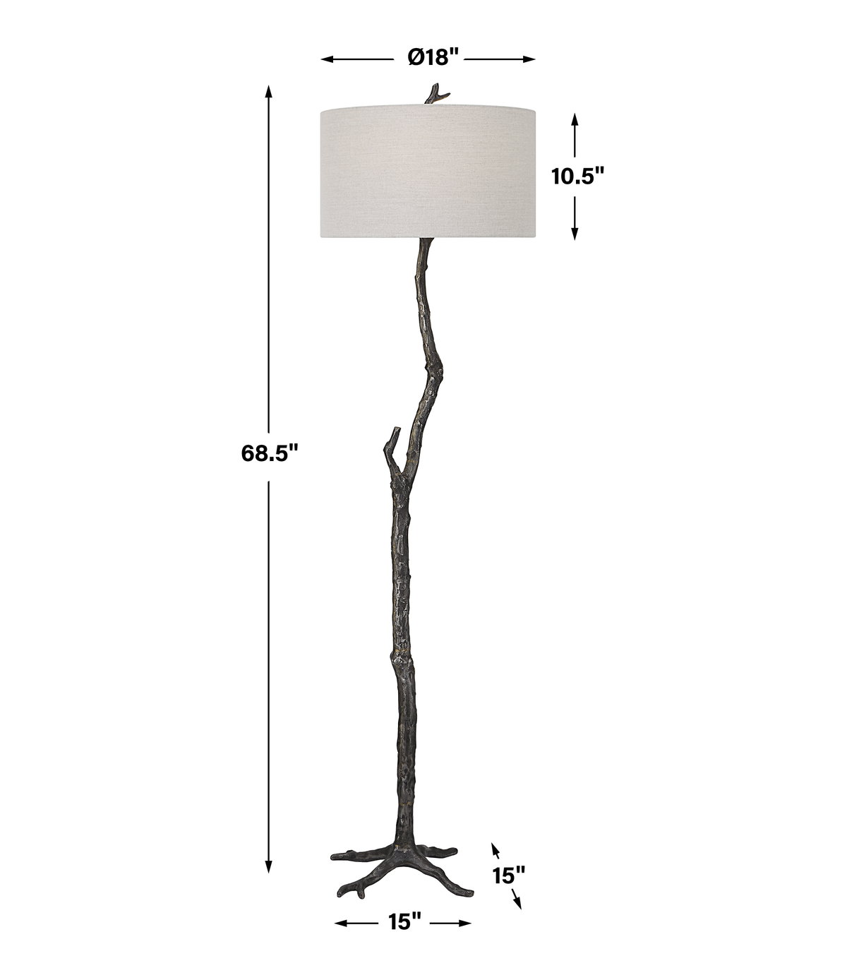 Spruce Rustic Floor Lamp, by Uttermost, 1'6" width x 5'8.5" height x 1'6" depth View 3