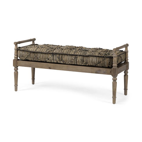 Fullerton II 57L x 21W Jute Patterned Top with Brown Wood Base Accent Bench