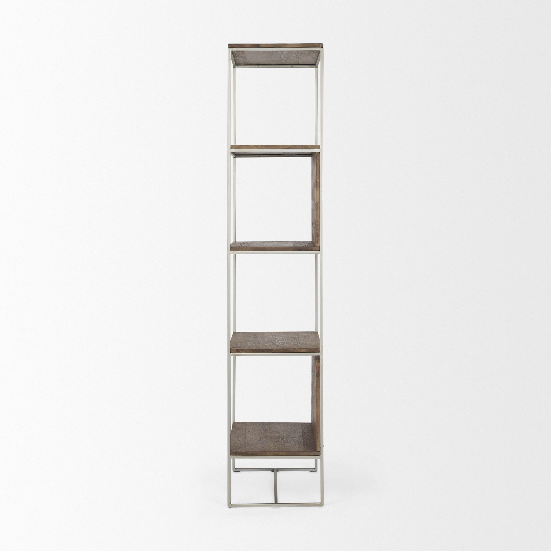 Morris II 19.75 x 15 x 72.5 Brown Wood and Silver Metal Frame 4 Shelf Shelving Unit large image 
