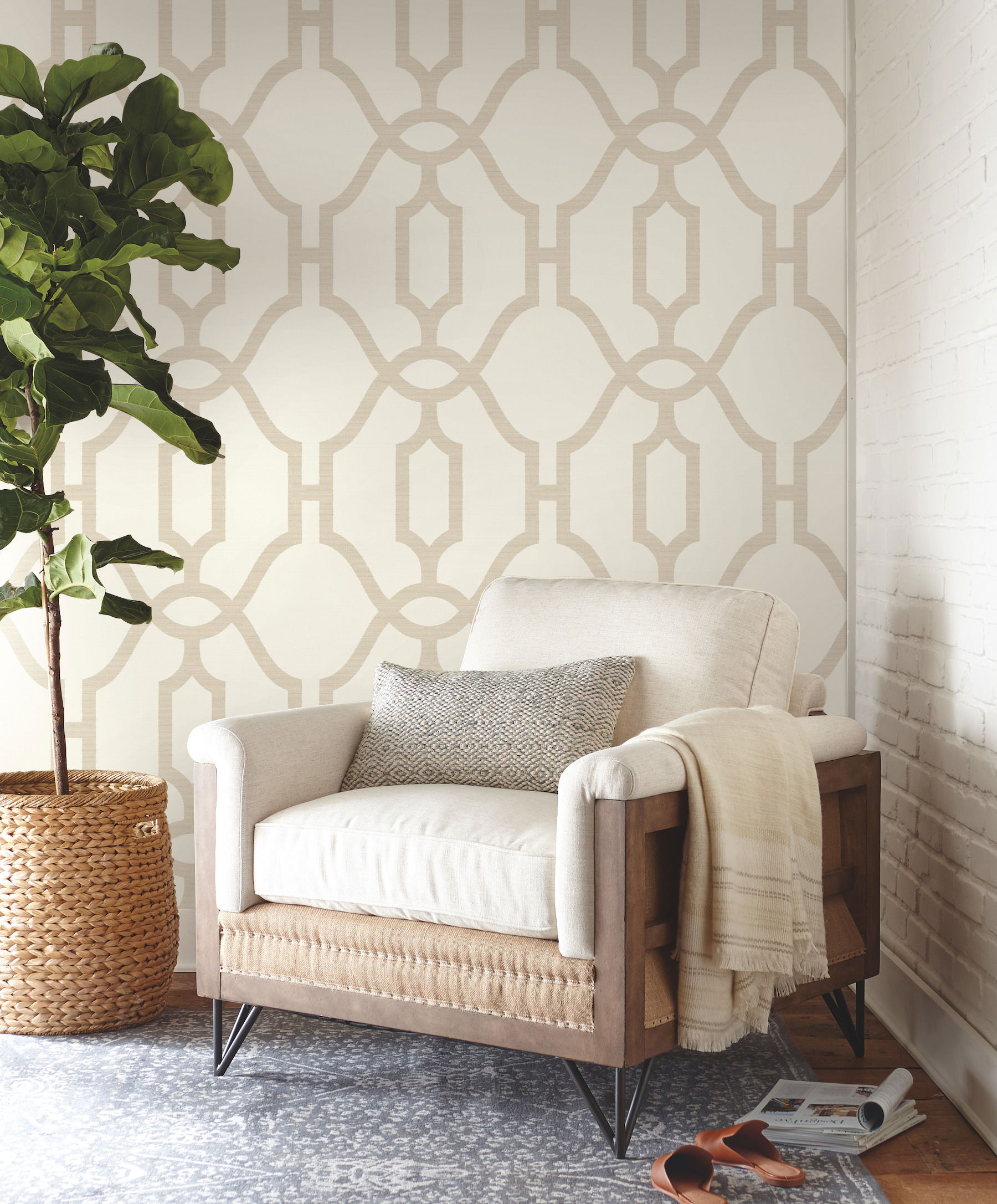 Woven Trellis Beige Wallpaper large image 