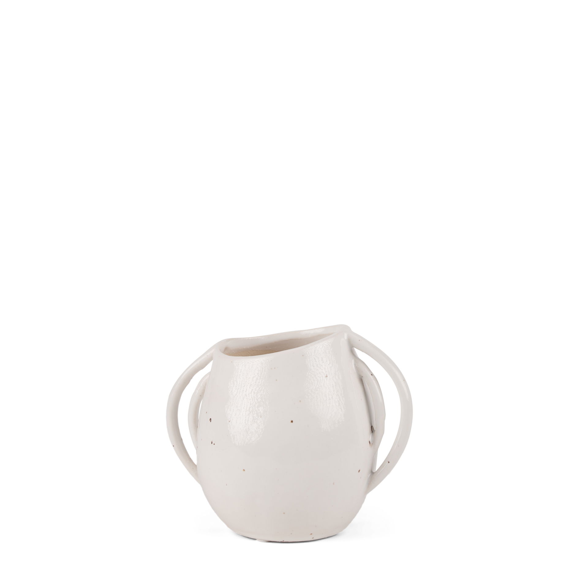 Urvi Short Off White Speckled Asymmetrical Ceramic Vase, by Mercana, 7.68" length x 5.31" width x 6.5" height View 1