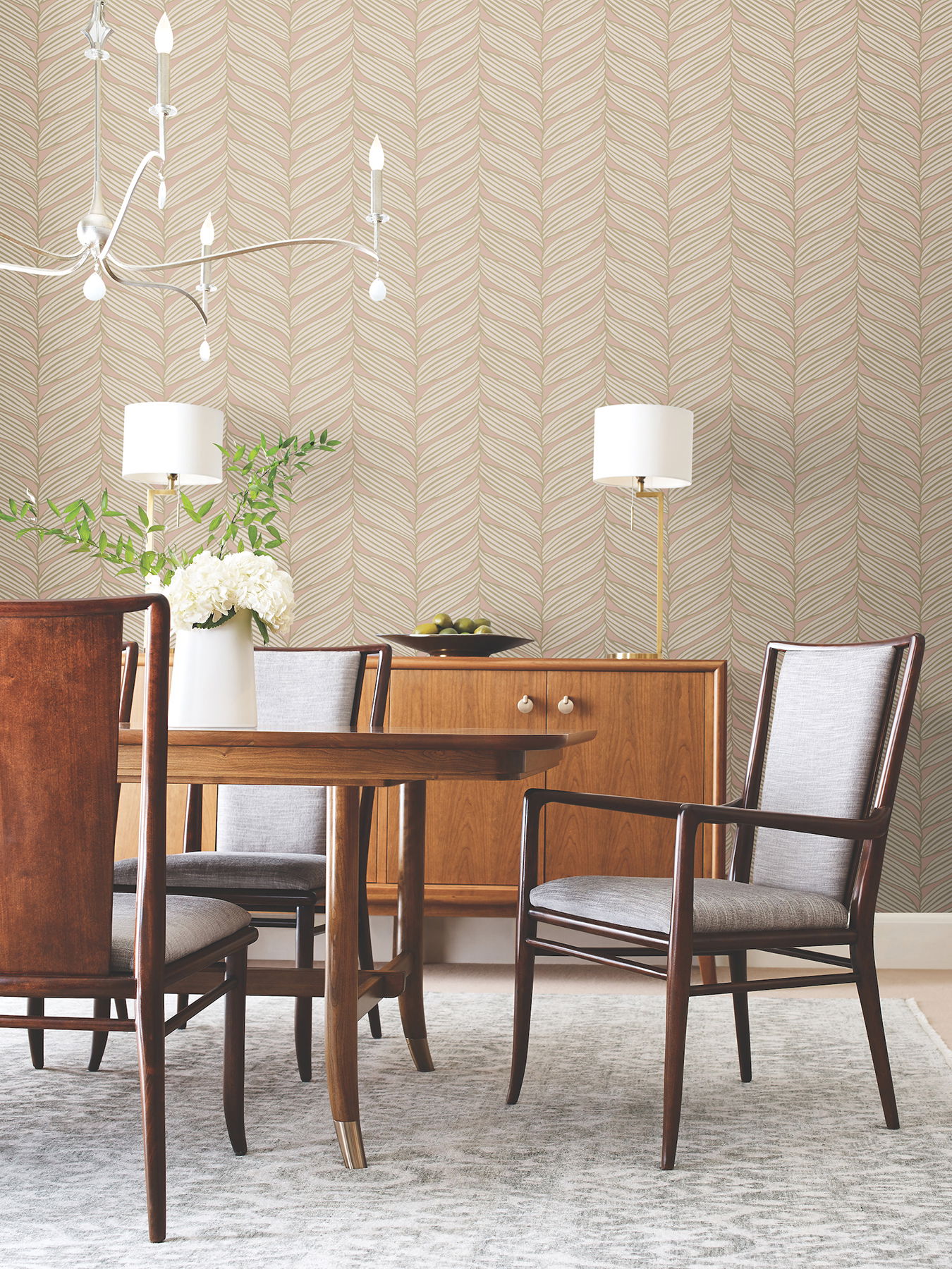 Luminous Leaves Blush & Gold Wallpaper large image 