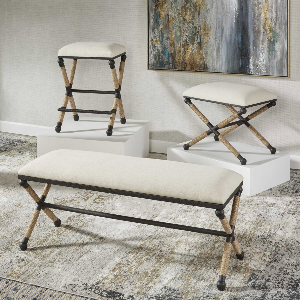 Firth Rustic Oatmeal Counter Stool, Counter & Bar Stool by Uttermost, 18.75" width x 27.62" height x 18.75" depth View 8