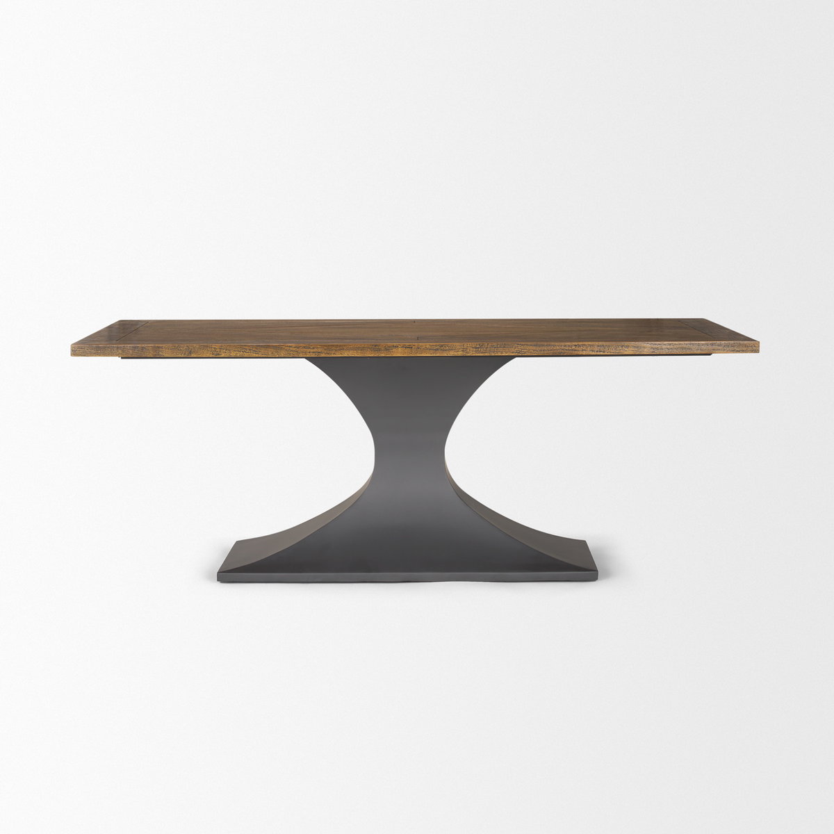 Maxton 79'L x 39'W Rectangular Pedestal Dining Table | Brown Wood & Gunmetal Metal | Seats 6, by Mercana, 79" length x 39" width x 30" height View 4