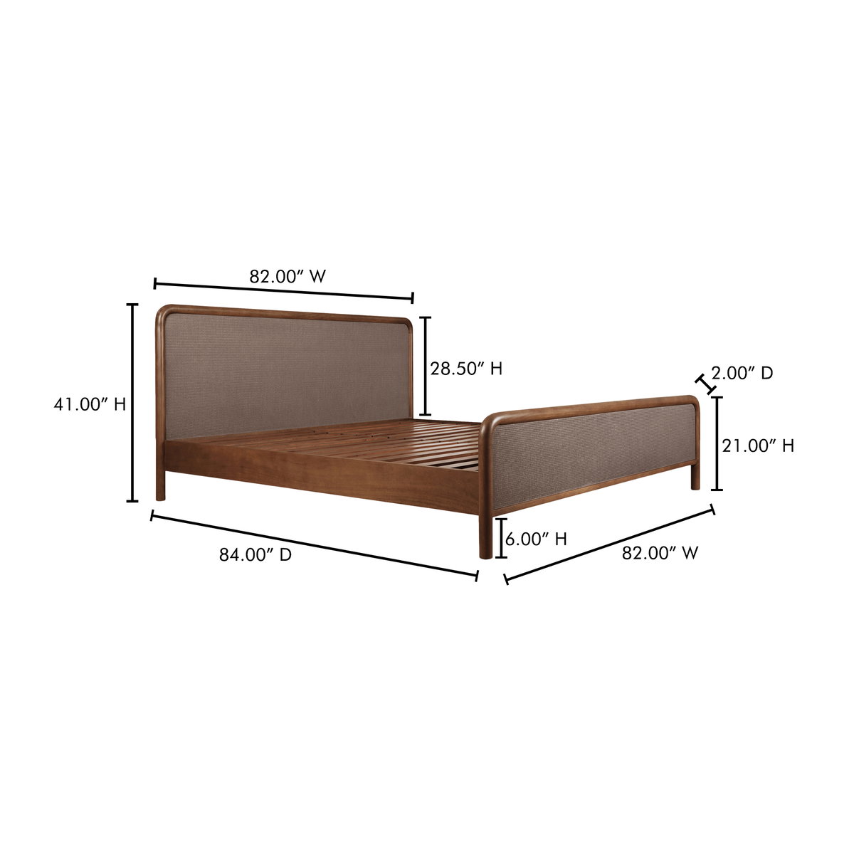Rye King Bed Warm Brown, by Moe's Home, 82" width x 41" height x 84" depth View 11
