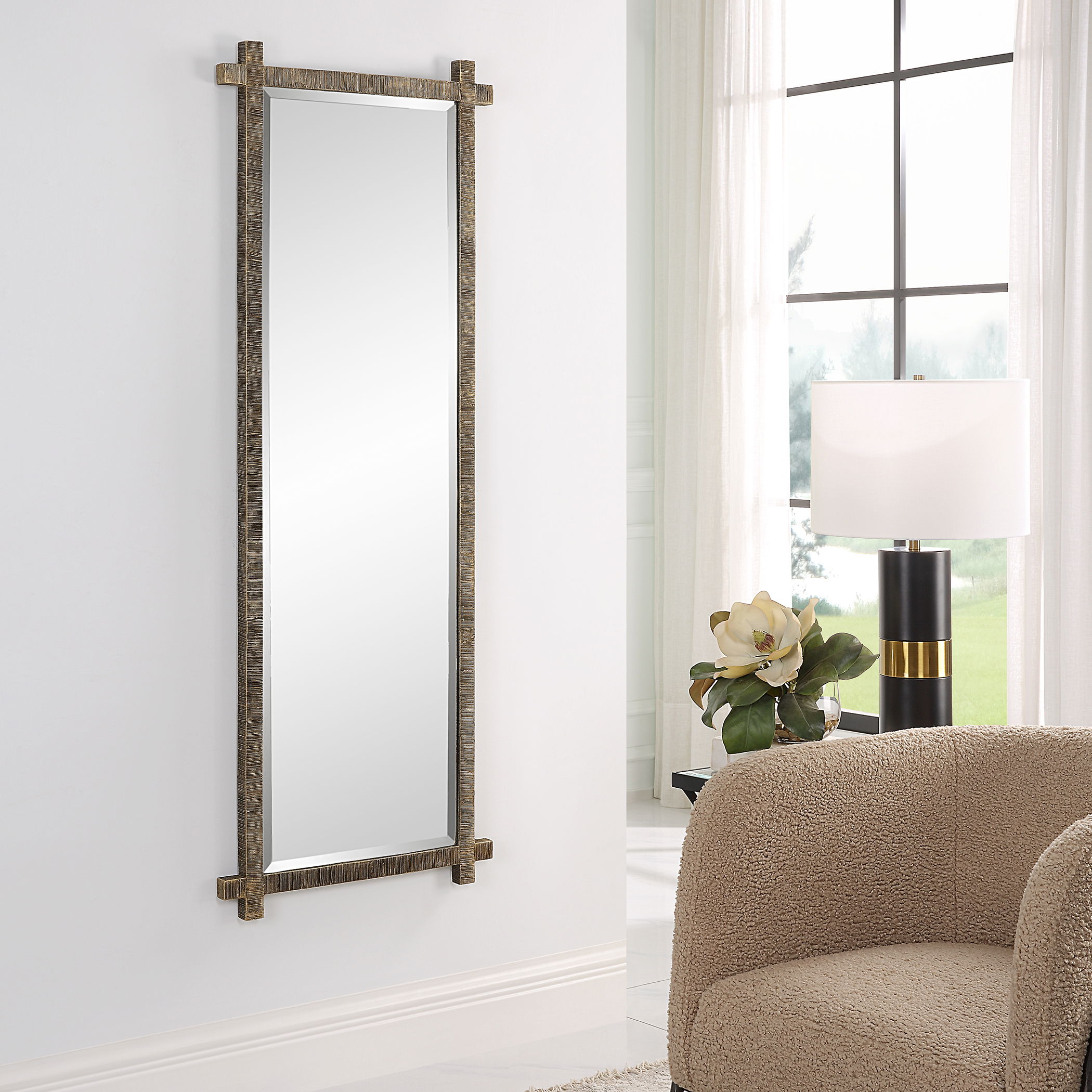 Abanu Ribbed Gold Dressing Mirror large image 