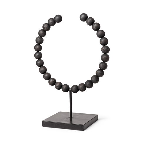 Tulane II (Large) 12L x 6W Black Beaded Broken Sphere Decorative Object