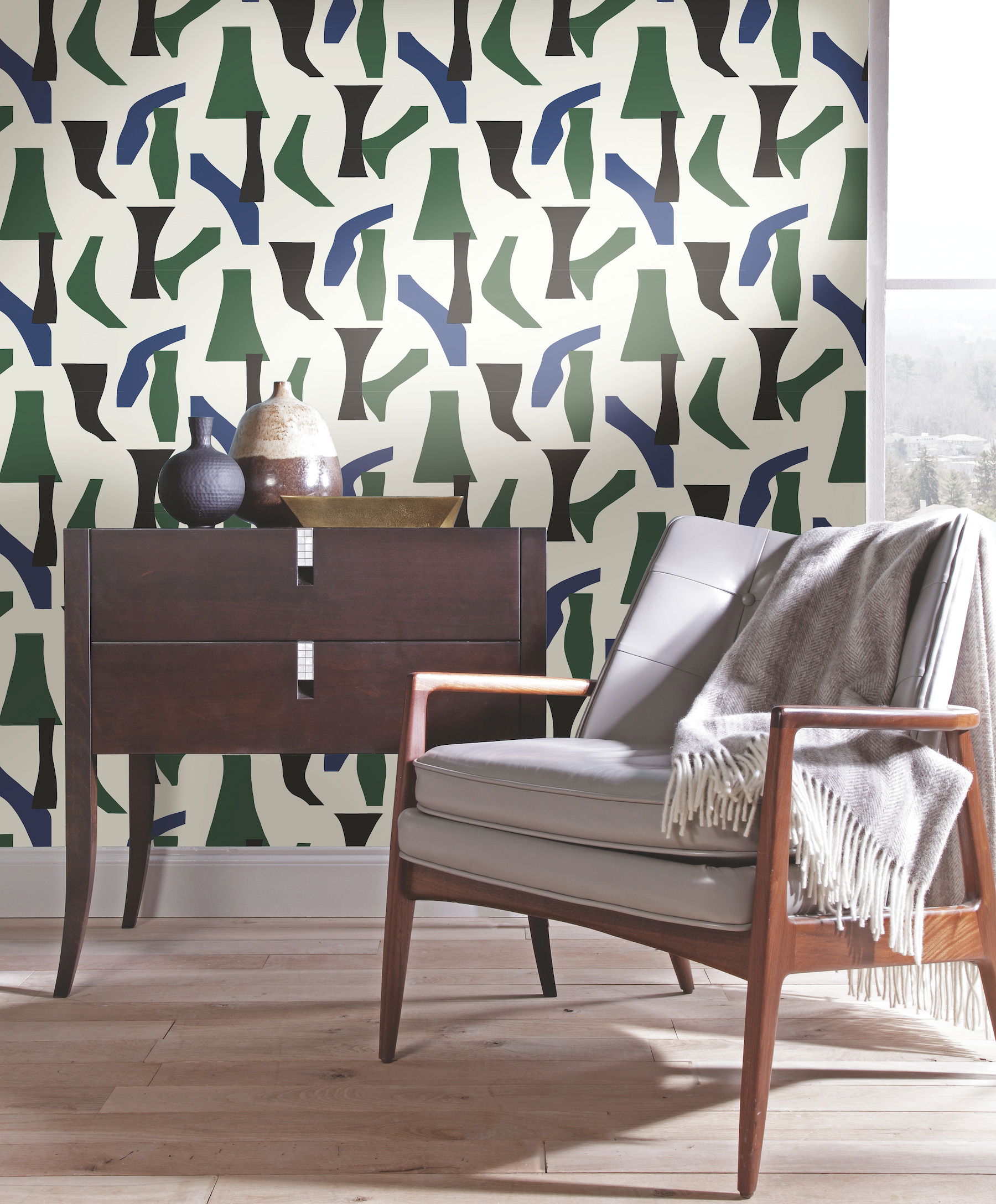 Modernist Green & Blue Peel & Stick Wallpaper large image 