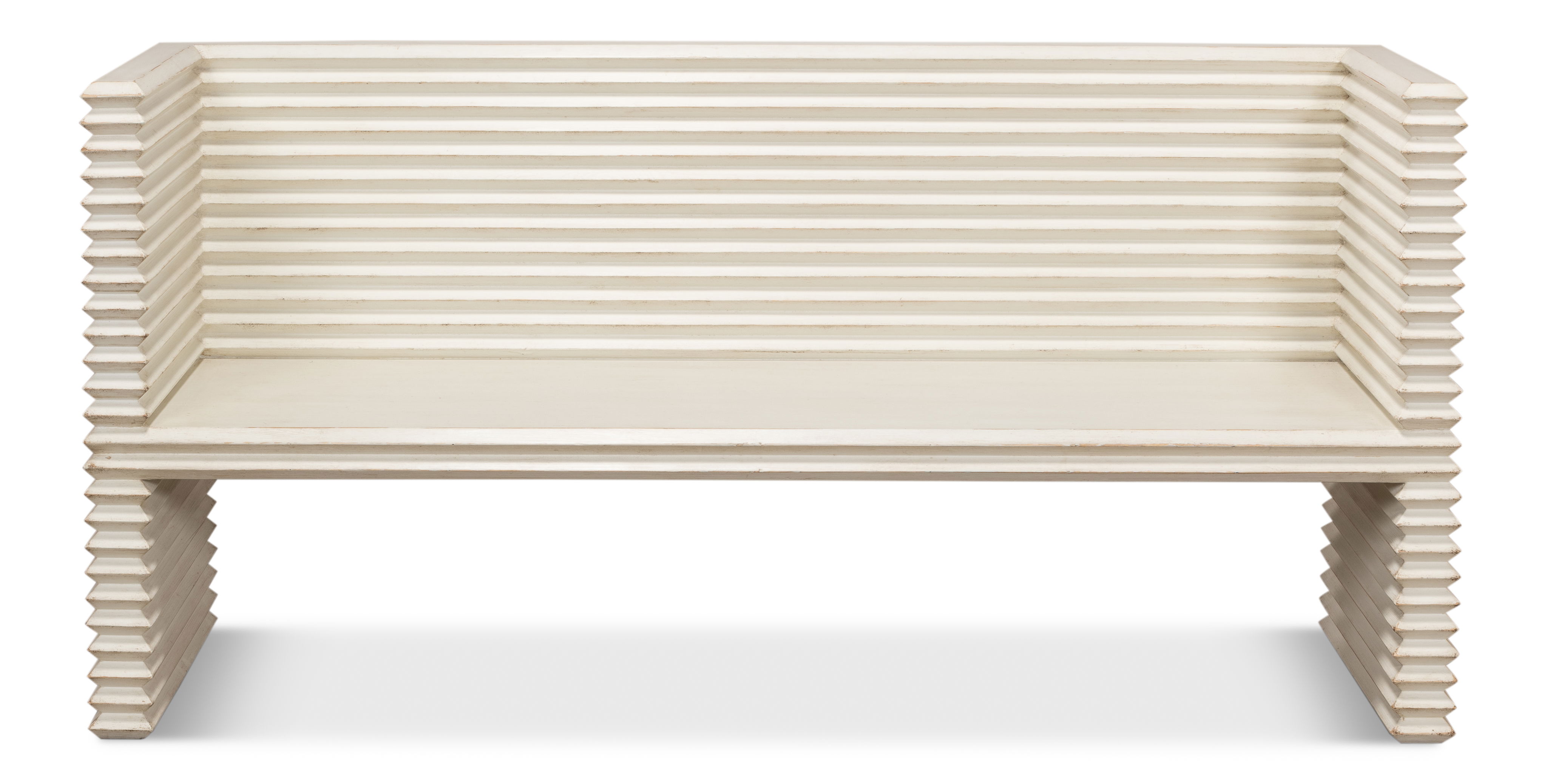 Stacked Bench, Antique White, Seating by Sarreid, 61" length x 19" width x 30" height View 2
