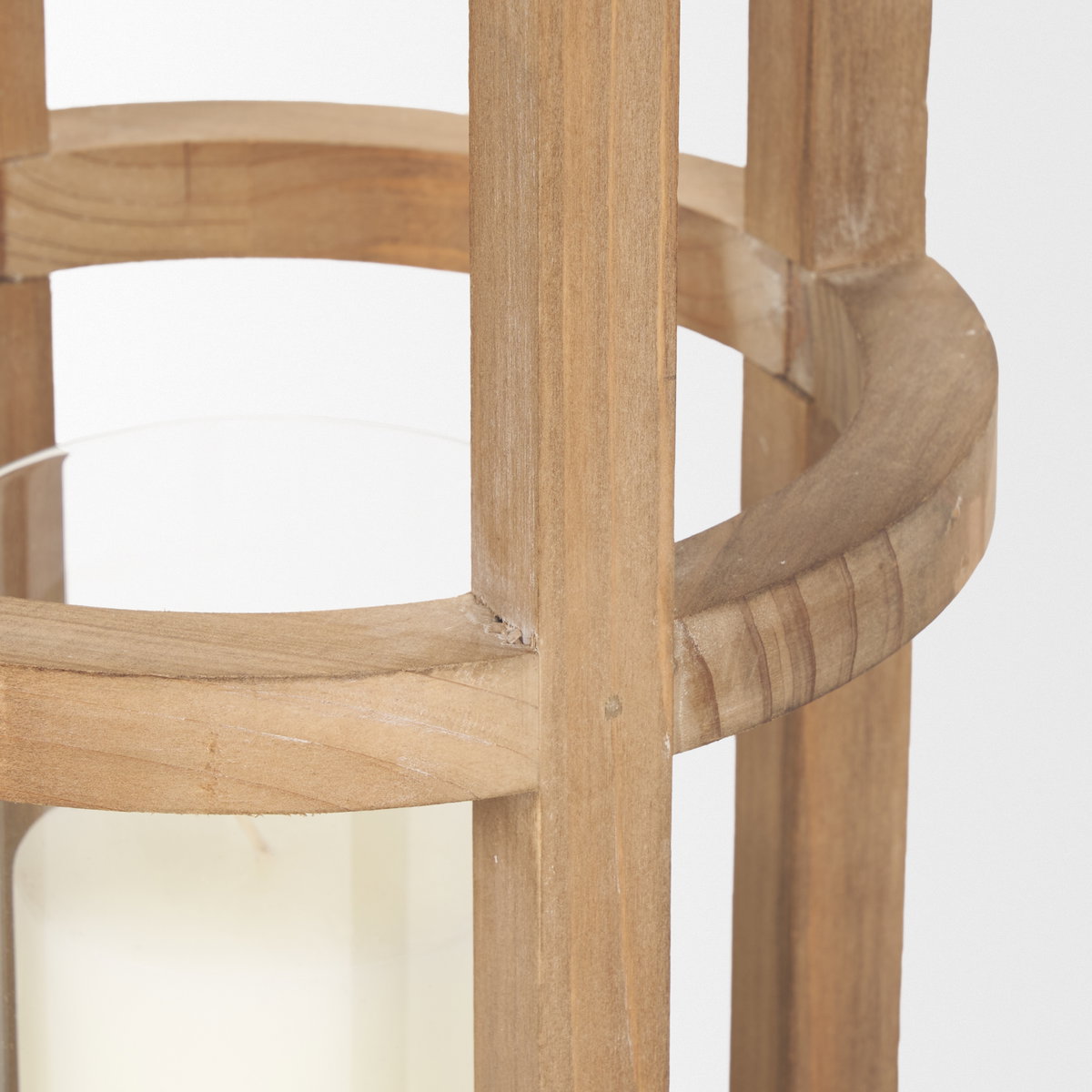 Andy II Small Natural Wood Cylindrical Lantern, Lighting by Mercana, 8.27" length x 8.27" width x 25.59" height View 8