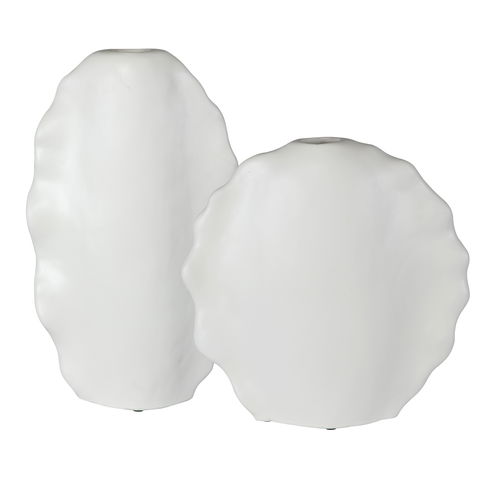 Ruffled Feathers Modern White Vases Set/2