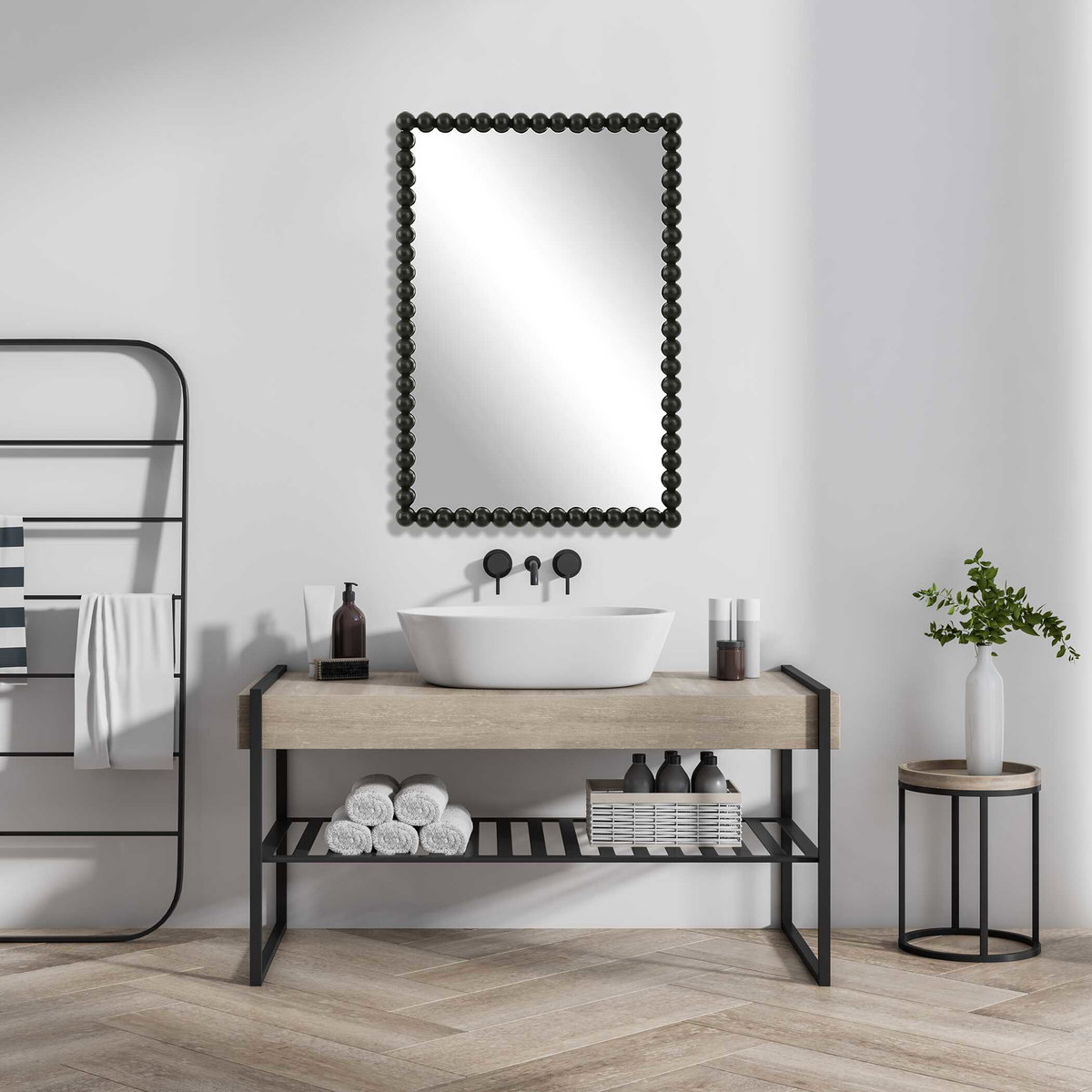 Serna Black Vanity Mirror, by Uttermost, 1'8.5" width x 2'6" height x 2" depth View 4