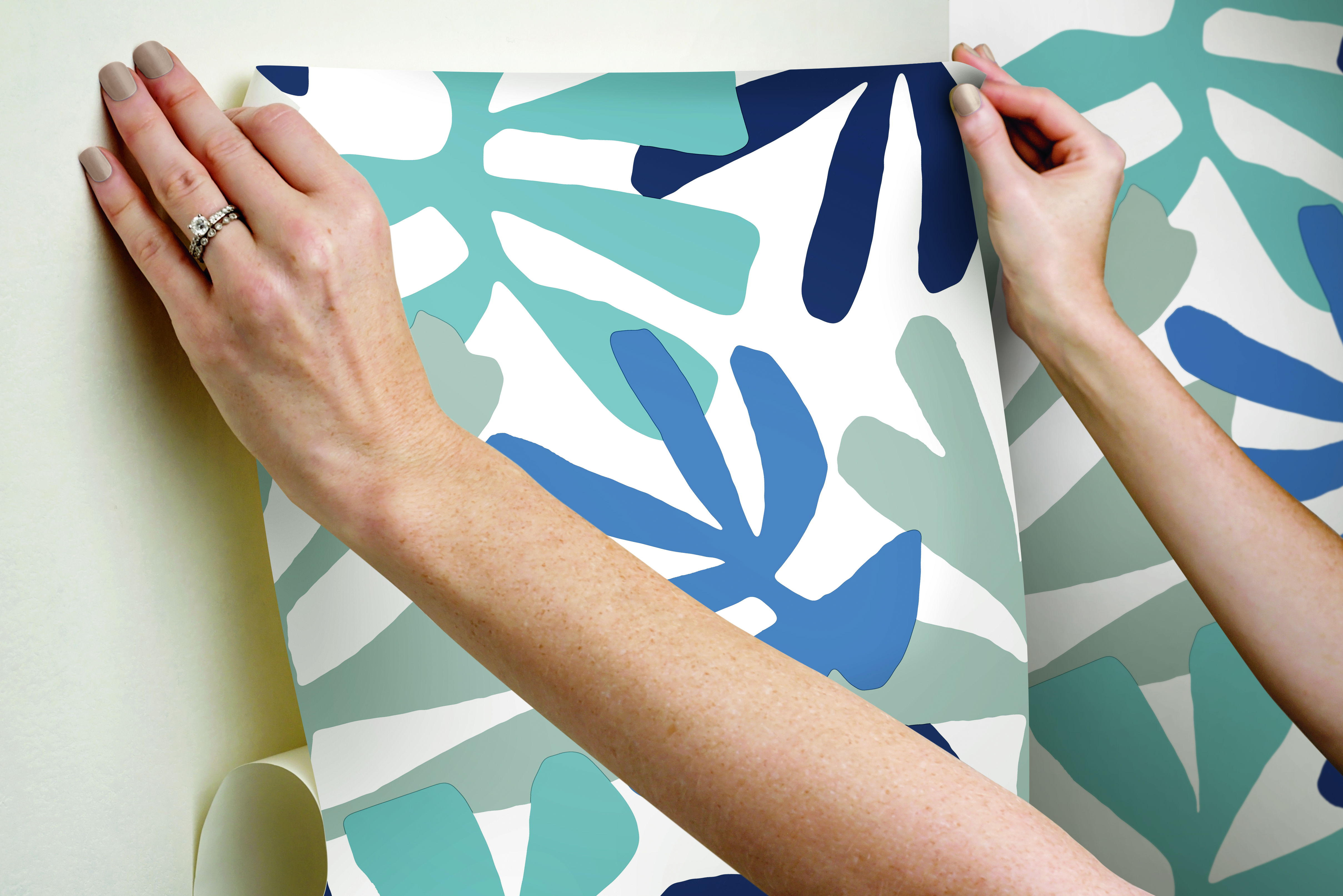 Kinetic Tropical Blue & Grey Peel & Stick Wallpaper large image 