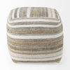 Aahana  White/Taupe/Gray Striped Hemp and Cotton Pouf, Ottoman by Mercana, 16" length x 16" width x 16" height thumbnail 4