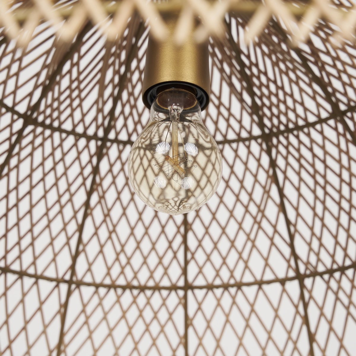 Thad 1-Light Natural Woven Rattan Dome Pendant, by Mercana, 24.5" length x 24.5" width x 14.5" height View 8