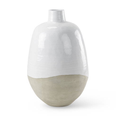 Amos  White and Dark Beige Color Blocked Ceramic Floor Vase