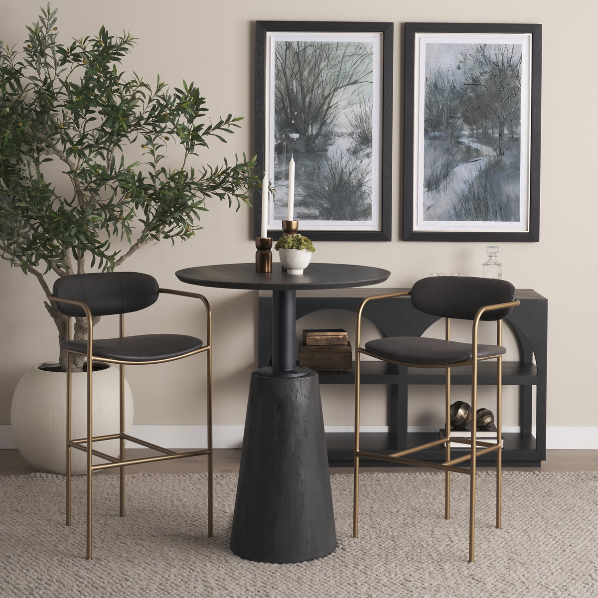 Parker Backless 40in Seat Bar Stool | Brown Faux Leather with Gold Metal, Counter & Bar Stool by Mercana, 19" length x 19.75" width x 40" height View 2