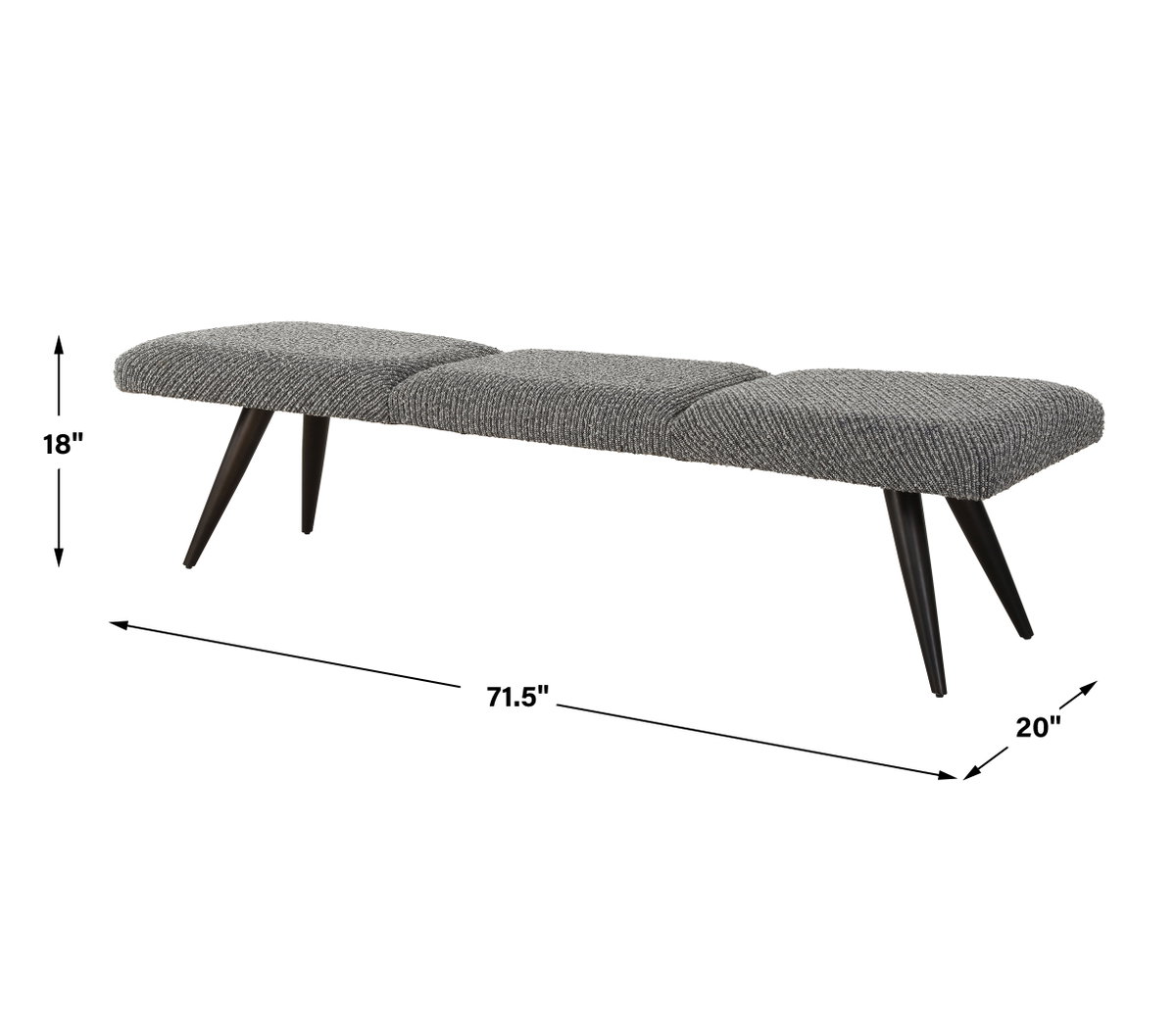 Bowtie Charcoal Fabric Bench, Benche by Uttermost, 72.5" width x 18" height x 20" depth View 3