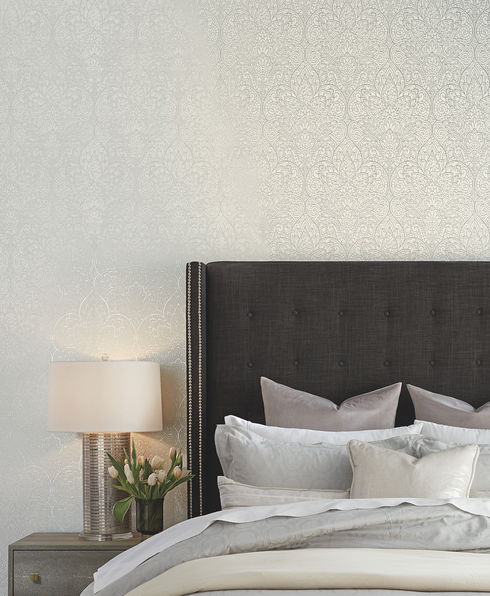Paradise Bright White & Silver Wallpaper