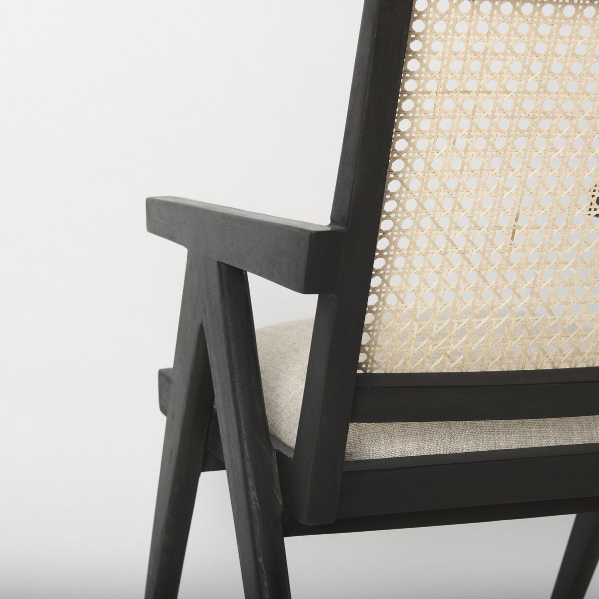 Donna Cane Back Dining Side Chair | Natural Linen with Black Wood, Dining Chair by Mercana, 21.65" length x 21.65" width x 32" height View 11