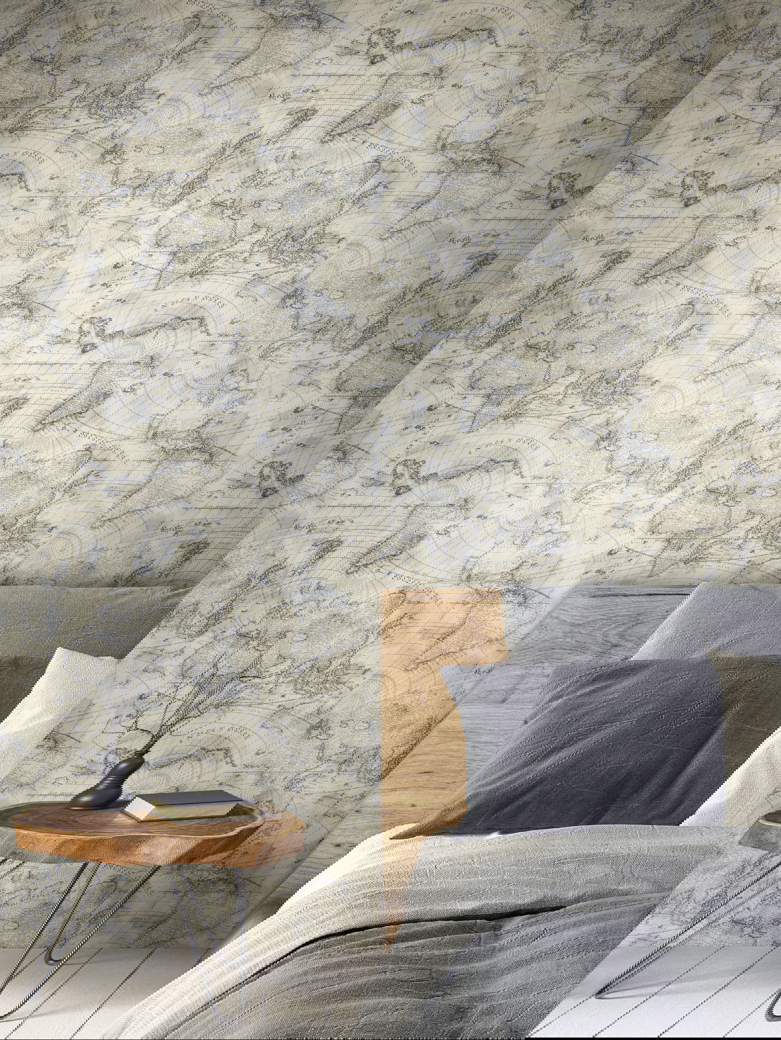 Coastal Map Blue & Beige Peel & Stick Wallpaper large image 