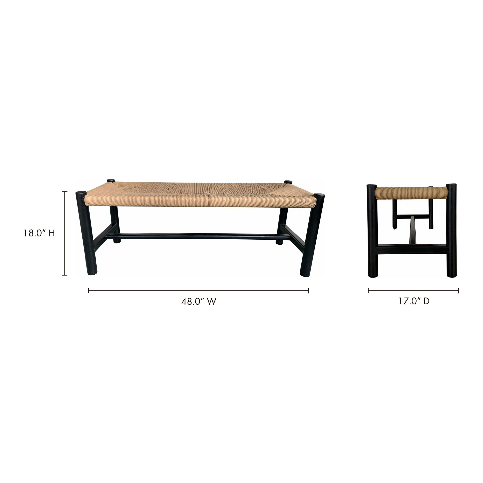 Hawthorn Small Bench Black, Benche by Moe's Home, 48" width x 18" height x 17" depth View 10