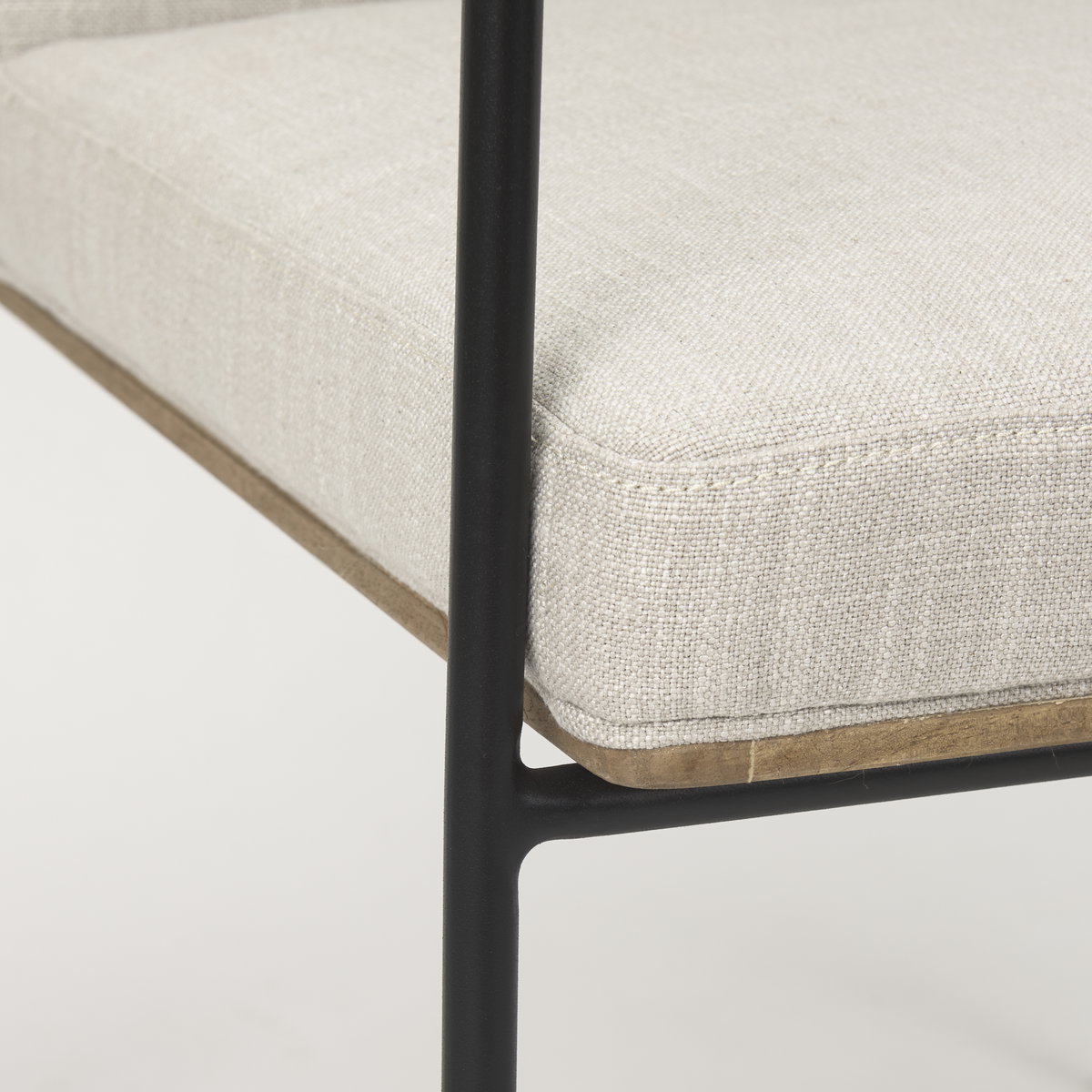 Stamford Beige Upholstered Seat with Wood Back, Black Metal Frame Dining Chair with Arms, by Mercana, 25" length x 20.5" width x 36" height View 12