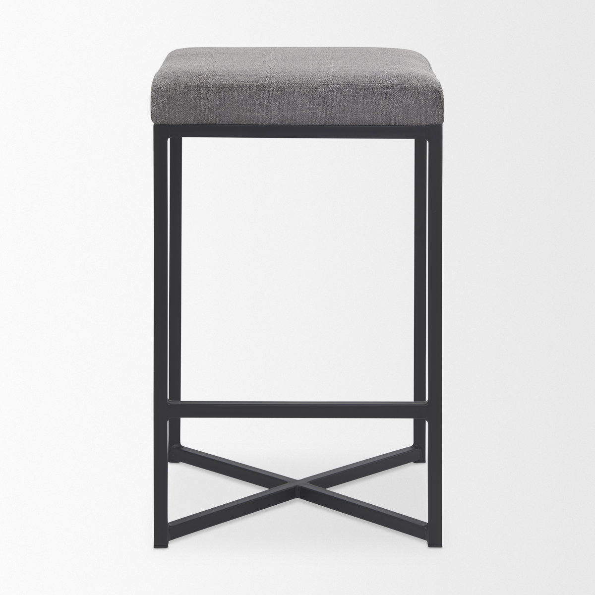 Frodo Backless 26.4in Seat Counter Stool | Gray Fabric with Black Iron, Counter & Bar Stool by Mercana, 16.54" length x 16.54" width x 26.38" height View 4