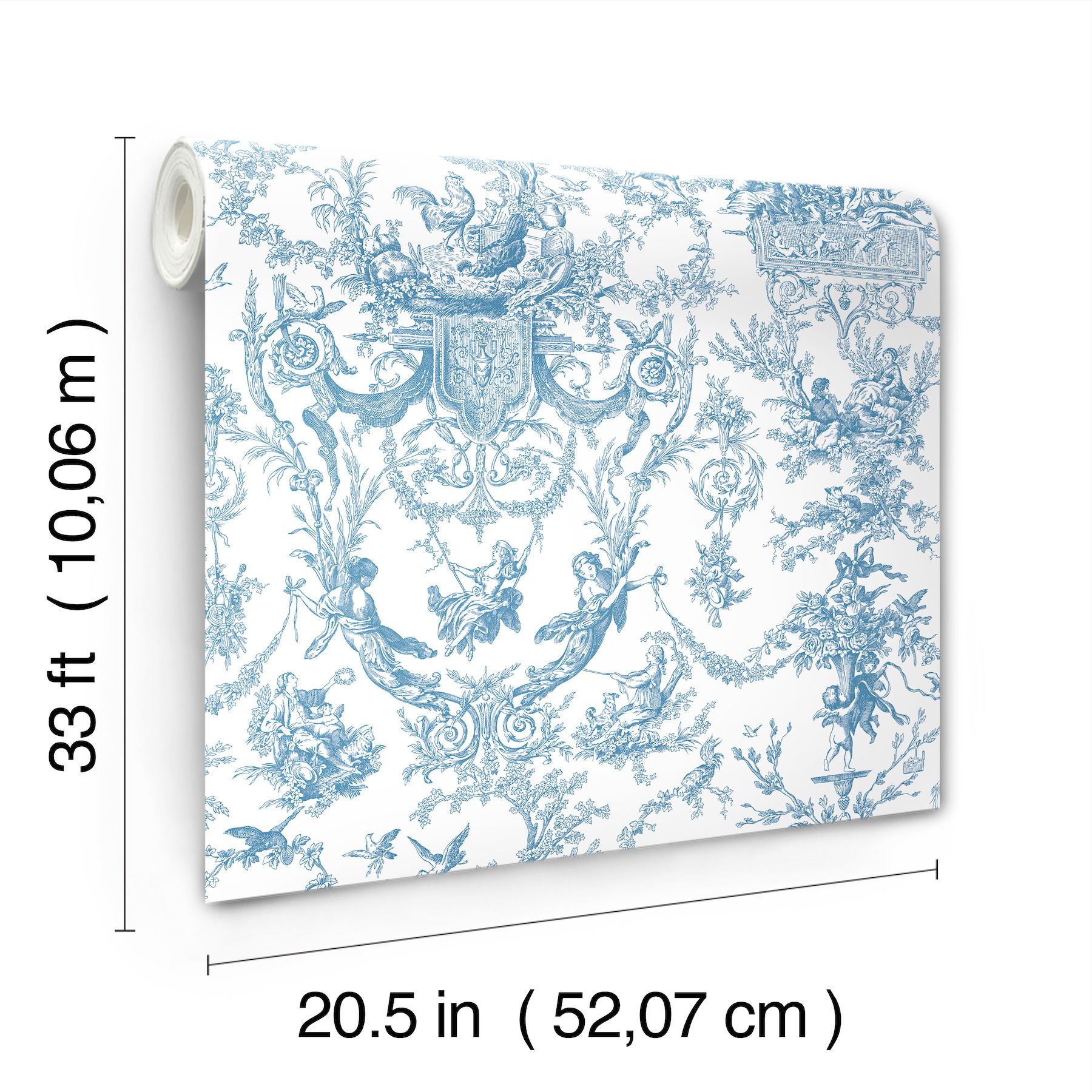 Old World Toile Blue & White Wallpaper large image 