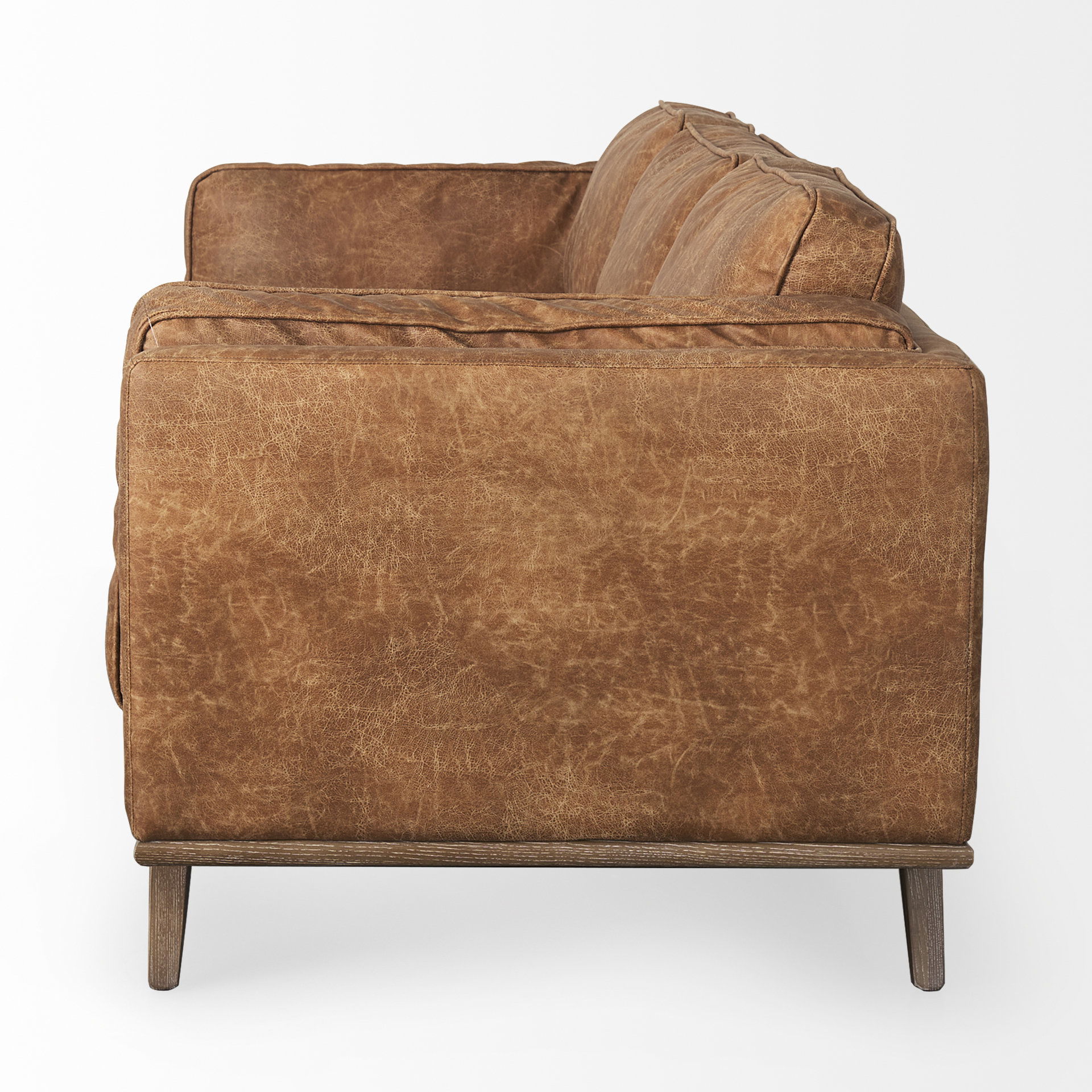 Brooks  Cognac Brown Faux Leather Three Seater Sofa with Medium Brown Wooden Legs large image 