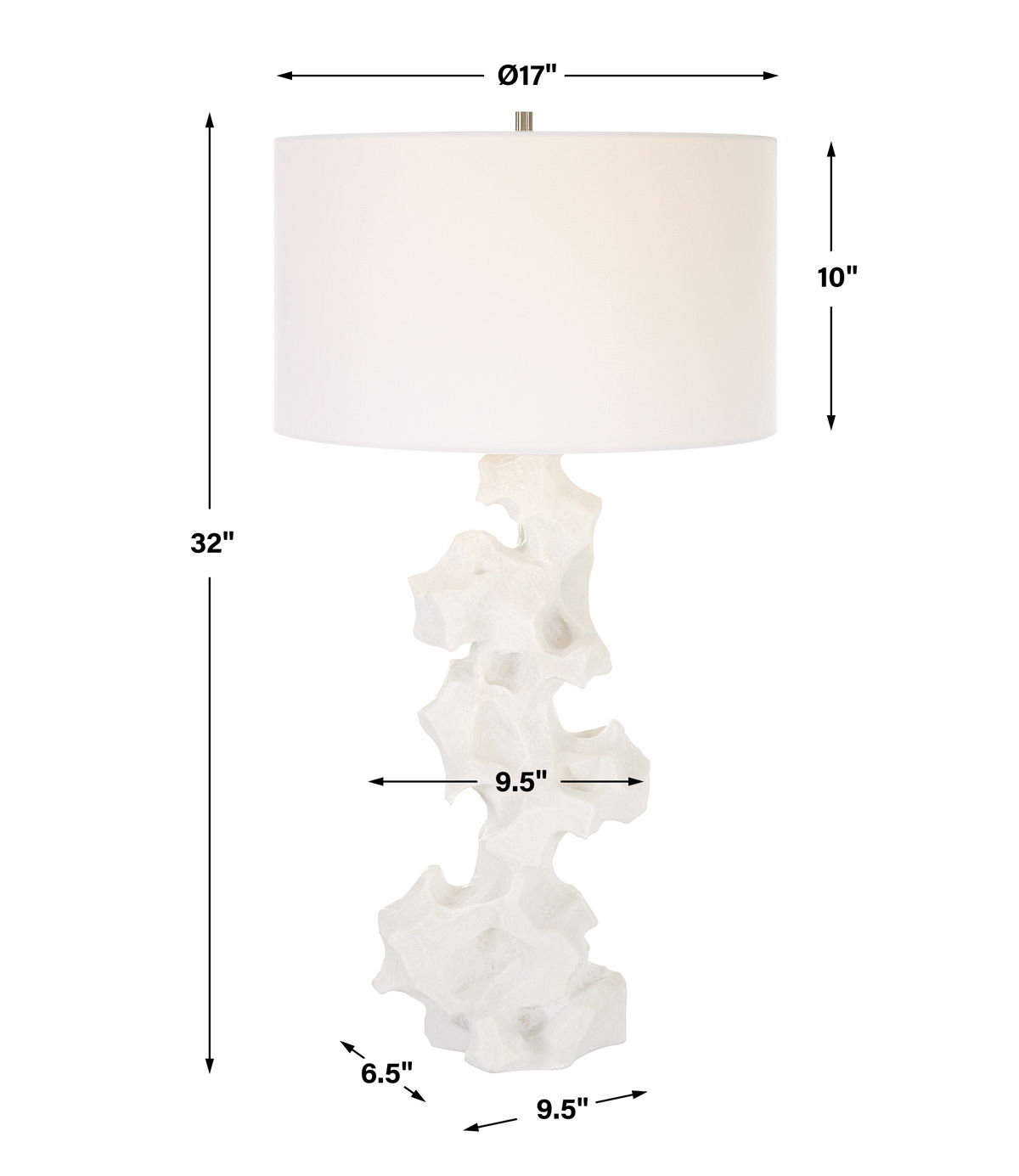 Remnant White Marble Table Lamp, by Uttermost, 17" width x 32" height x 17" depth View 3