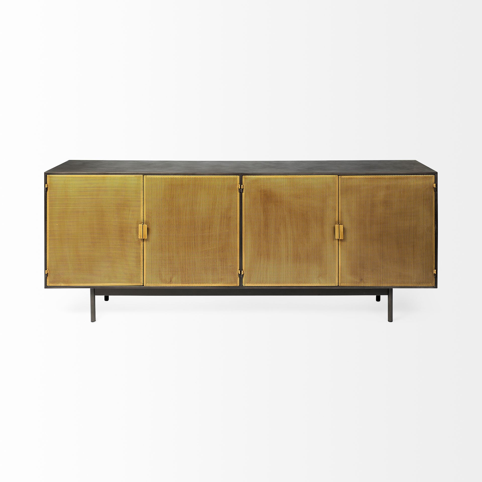 Newsome II 79Lx16Wx33H Black and Gold Metal 4 Cabinet Door Sideboard, Sideboards & Buffet by Mercana, 79" length x 16" width x 33" height View 4