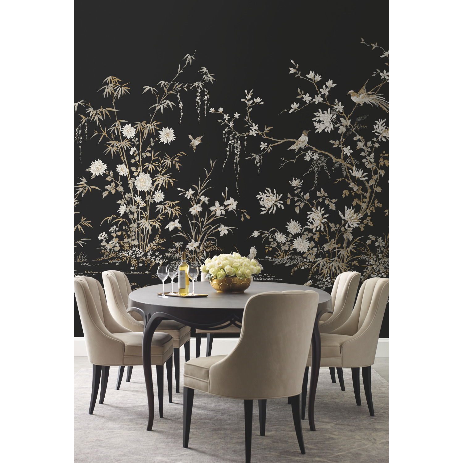 Flowering Vine Chino Black Wall Mural large image 